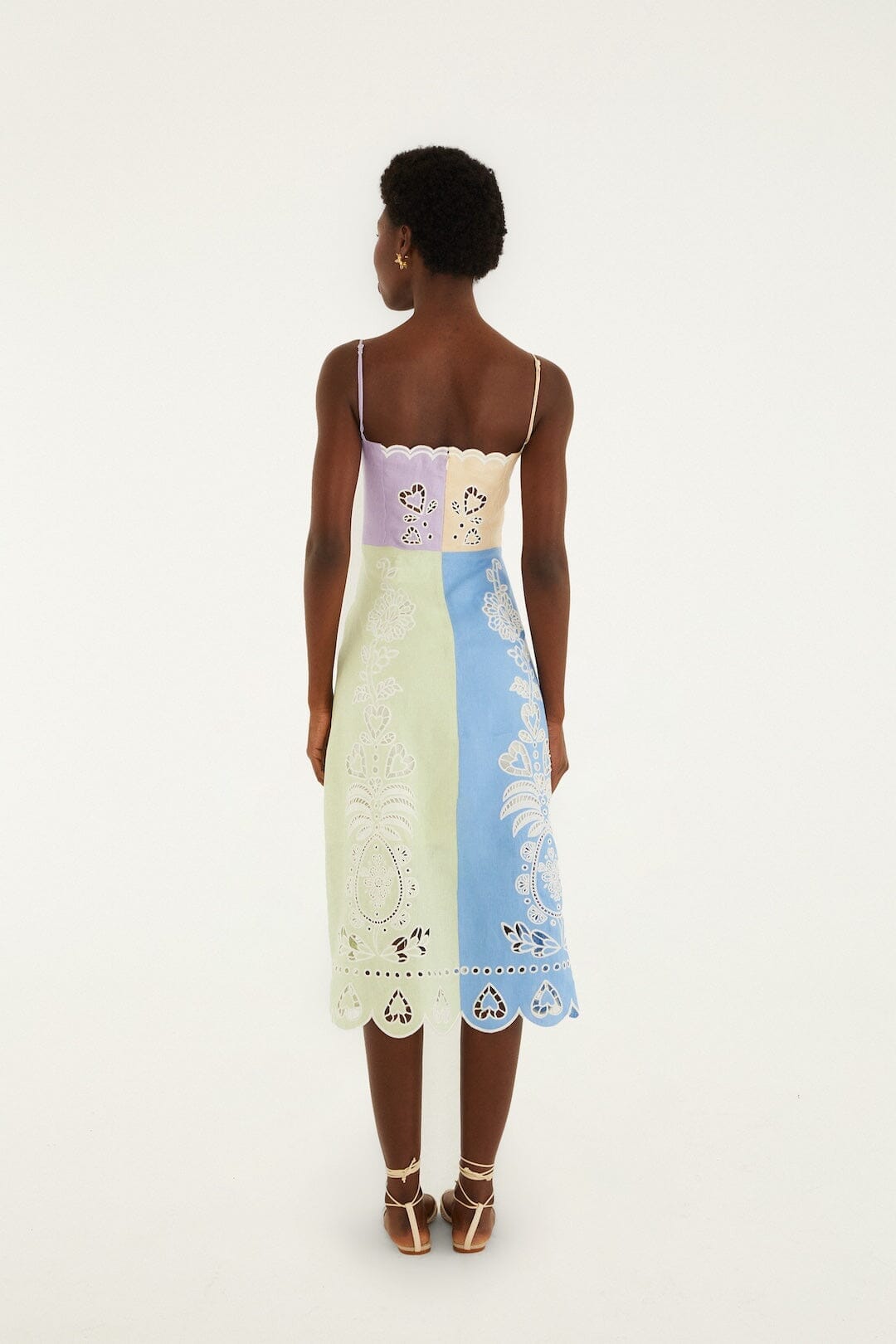 Multicolor Embroidered Euroflax Premium Linen Midi Dress