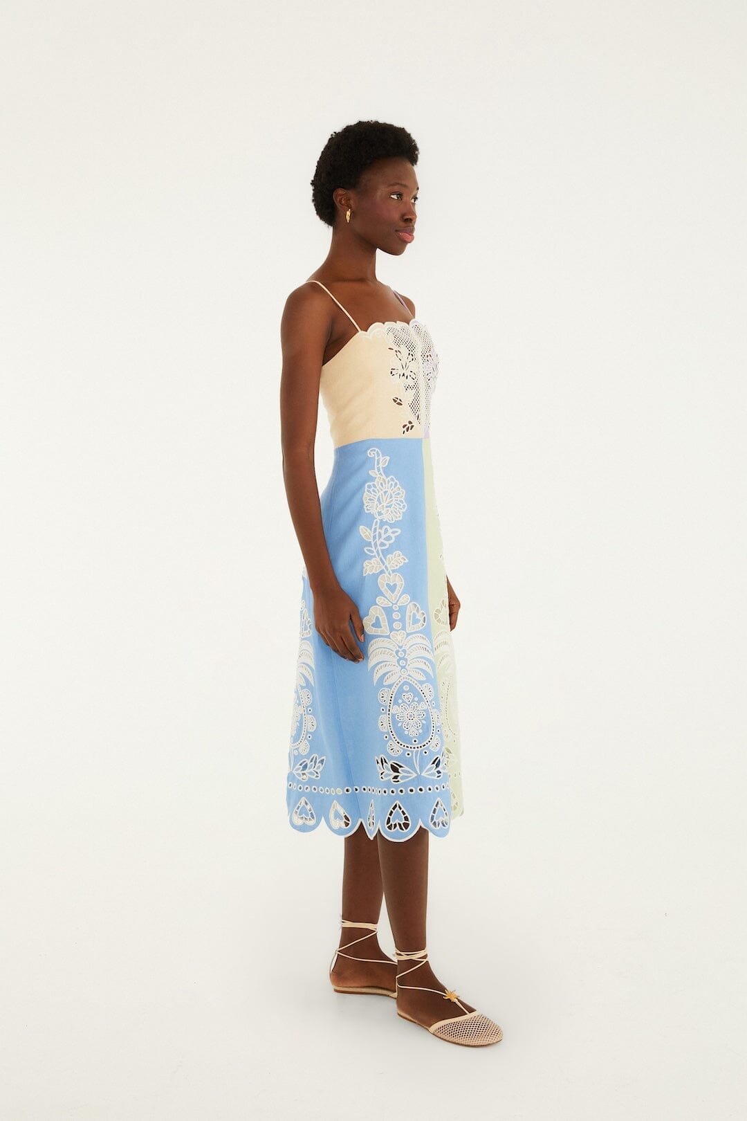 Multicolor Embroidered Euroflax Premium Linen Midi Dress