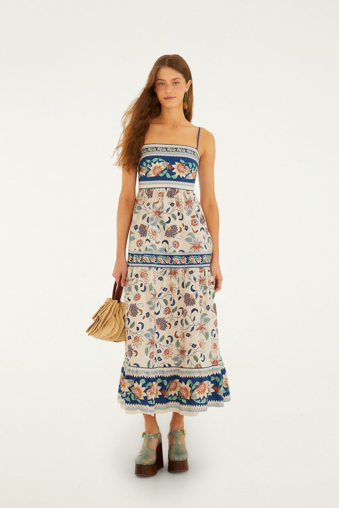 Vestido midi rosa suave con tapiz floral Delhi en Farm Rio
