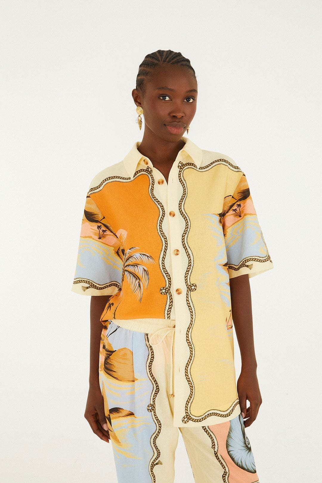 Multicolor Rio Souvenir Mixed Scarf Lenzing Ecovero Euroflax Shirt