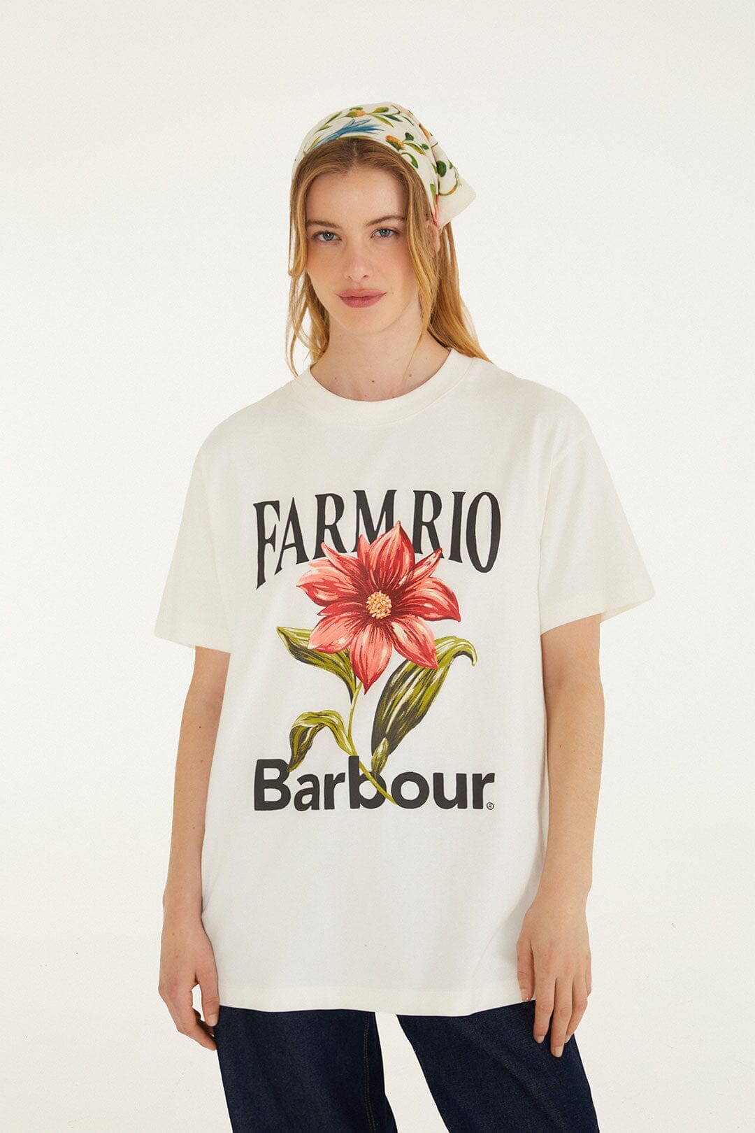 T-Shirt mit Wildblumenmuster in Creme