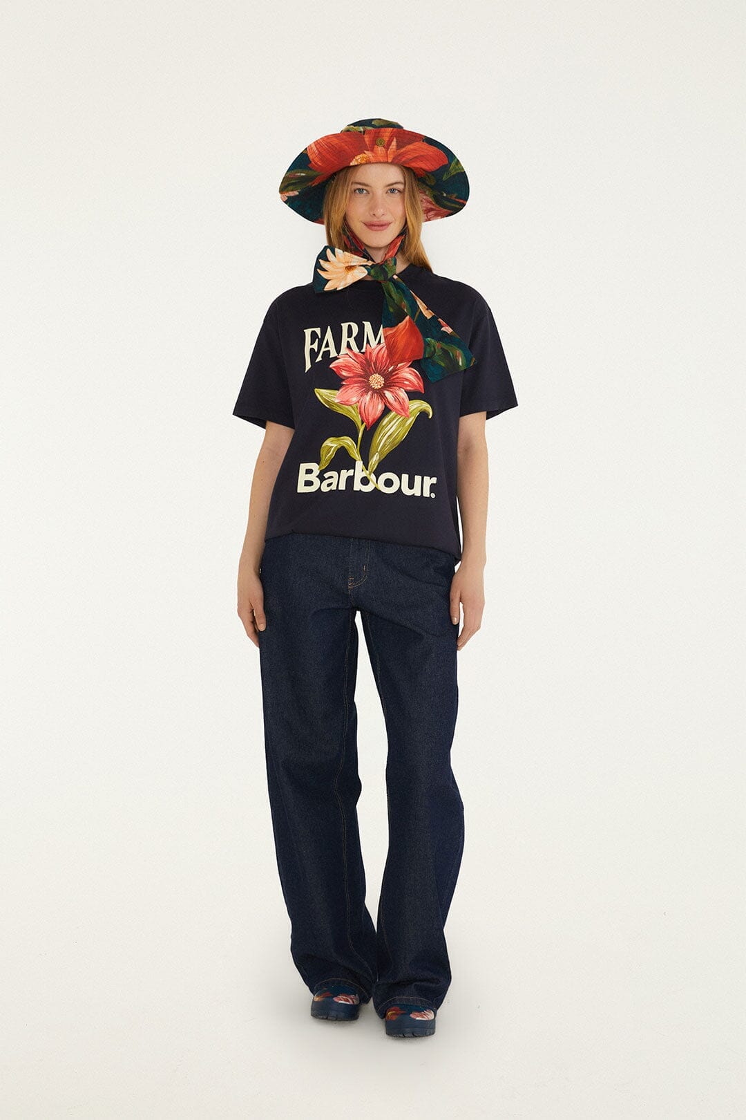 T-Shirt mit Wildblumenmuster, marineblau
