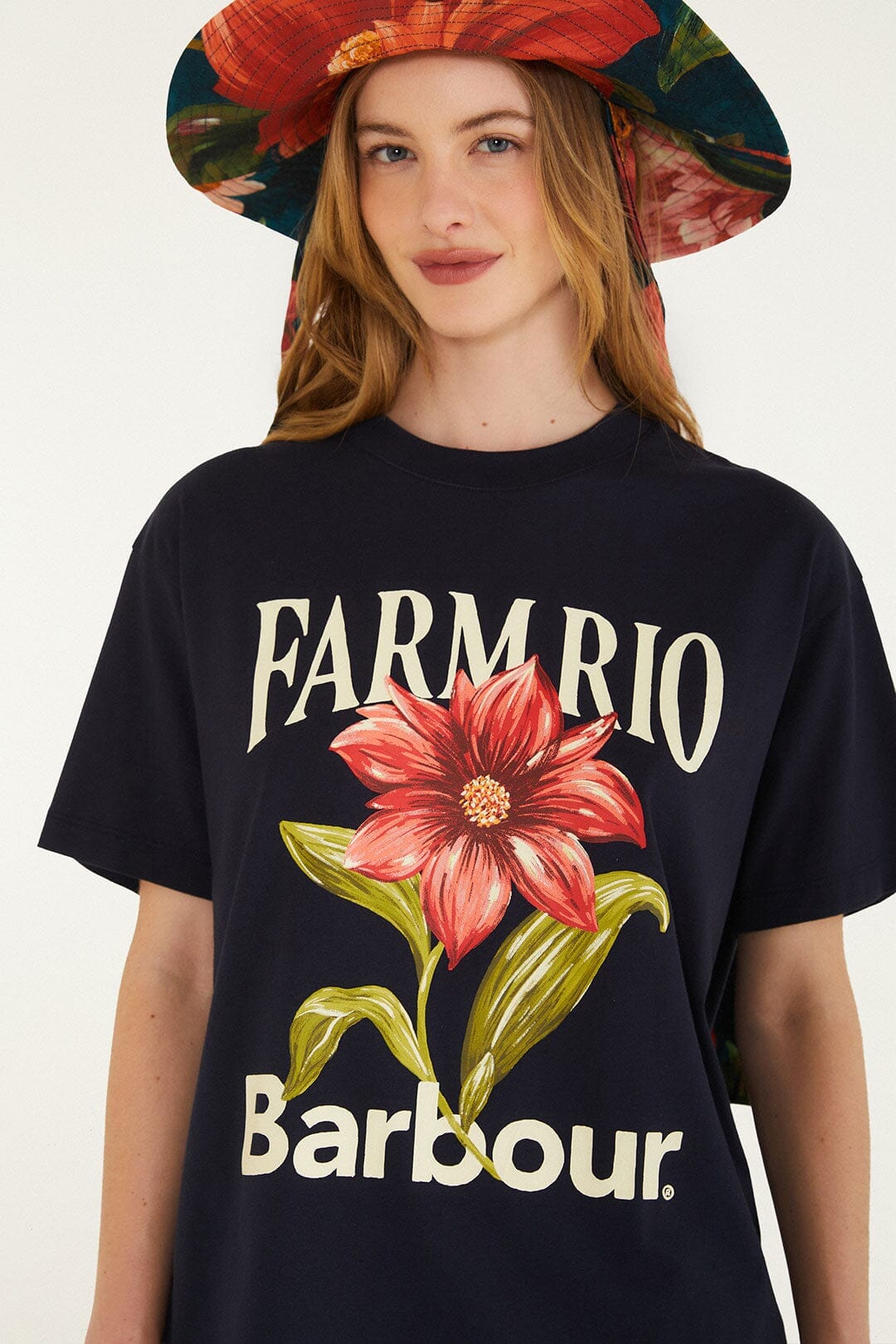 T-Shirt mit Wildblumenmuster, marineblau