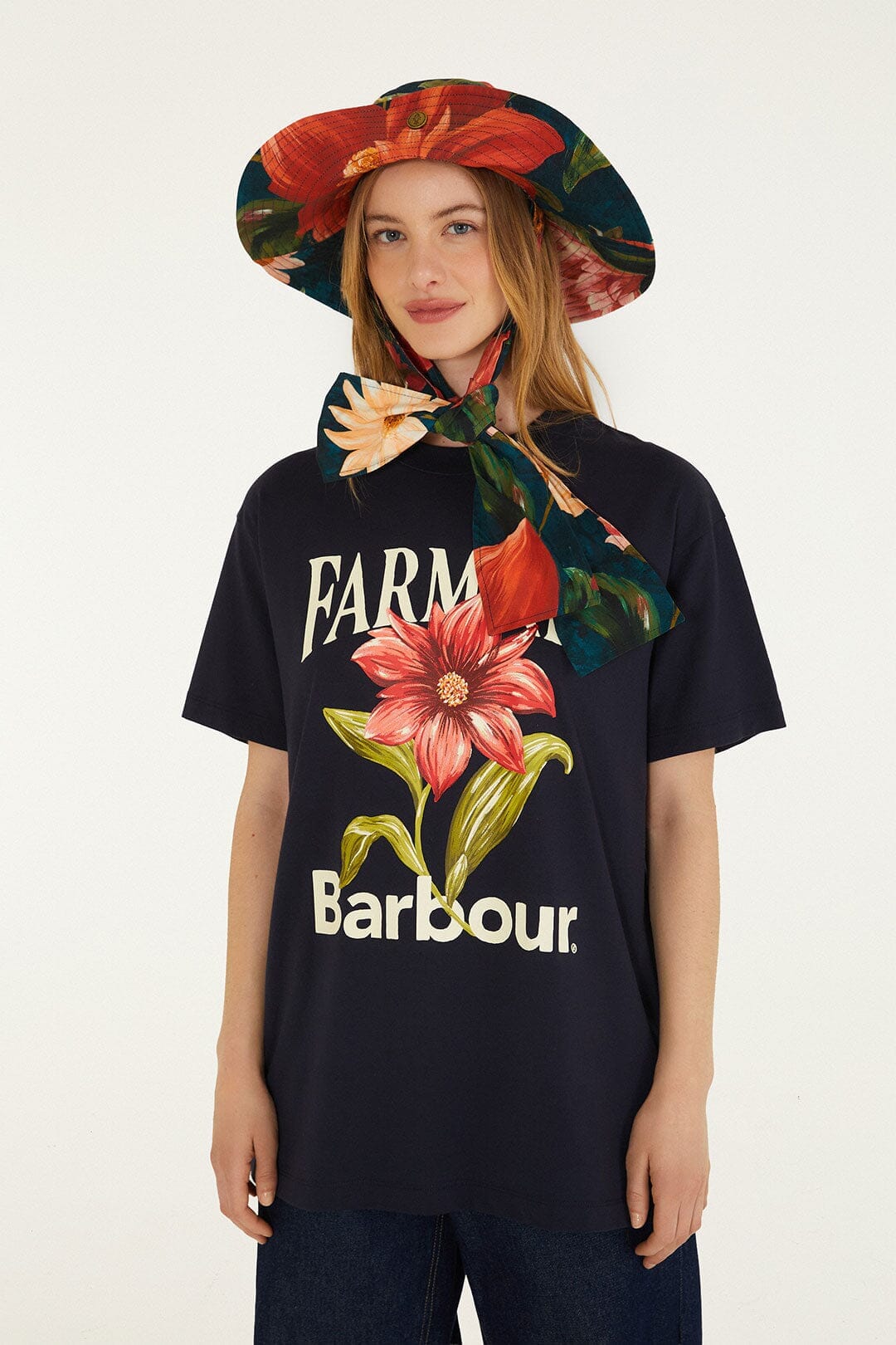 T-Shirt mit Wildblumenmuster, marineblau