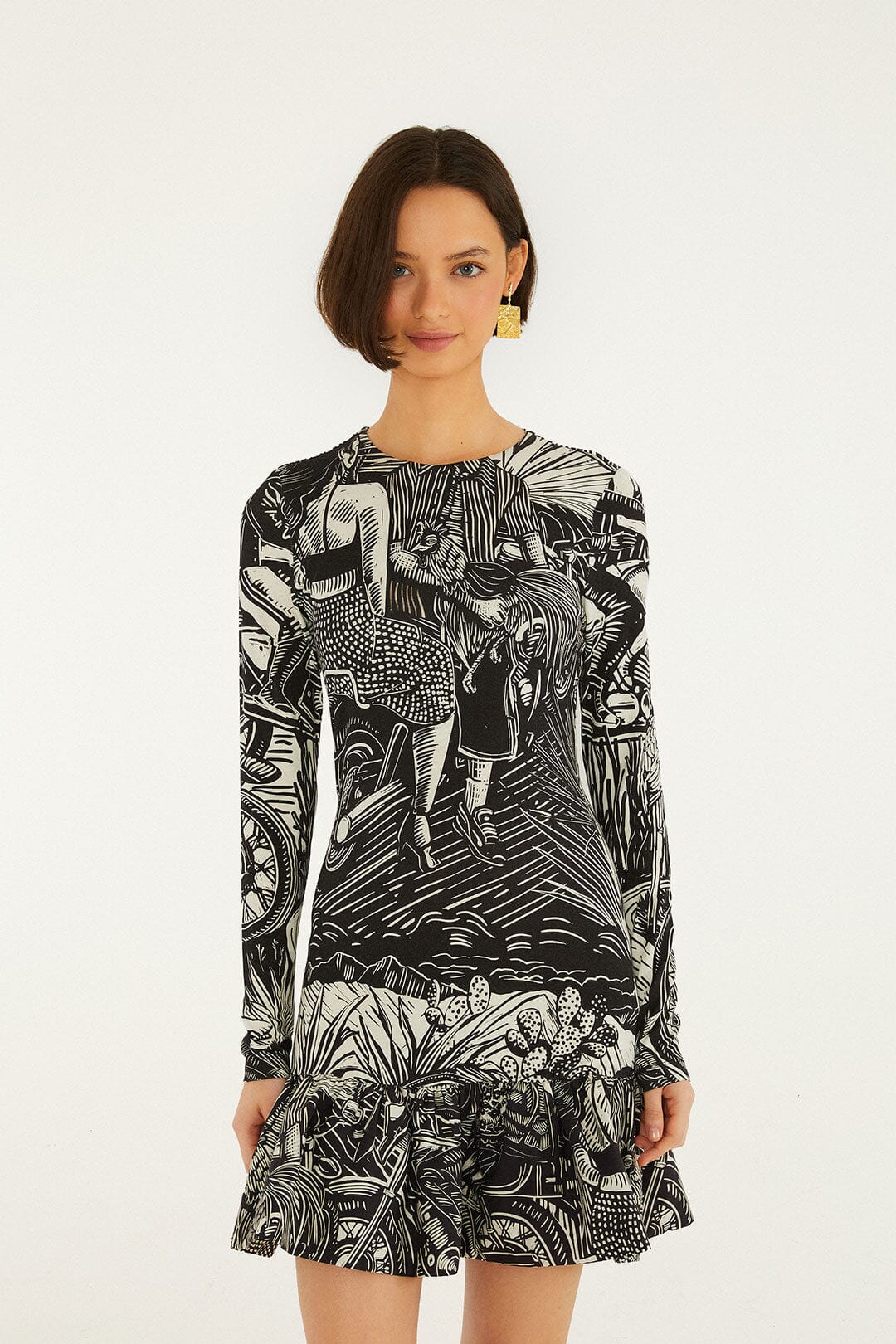 Black Ruta Ruffled Hem Mini Dress