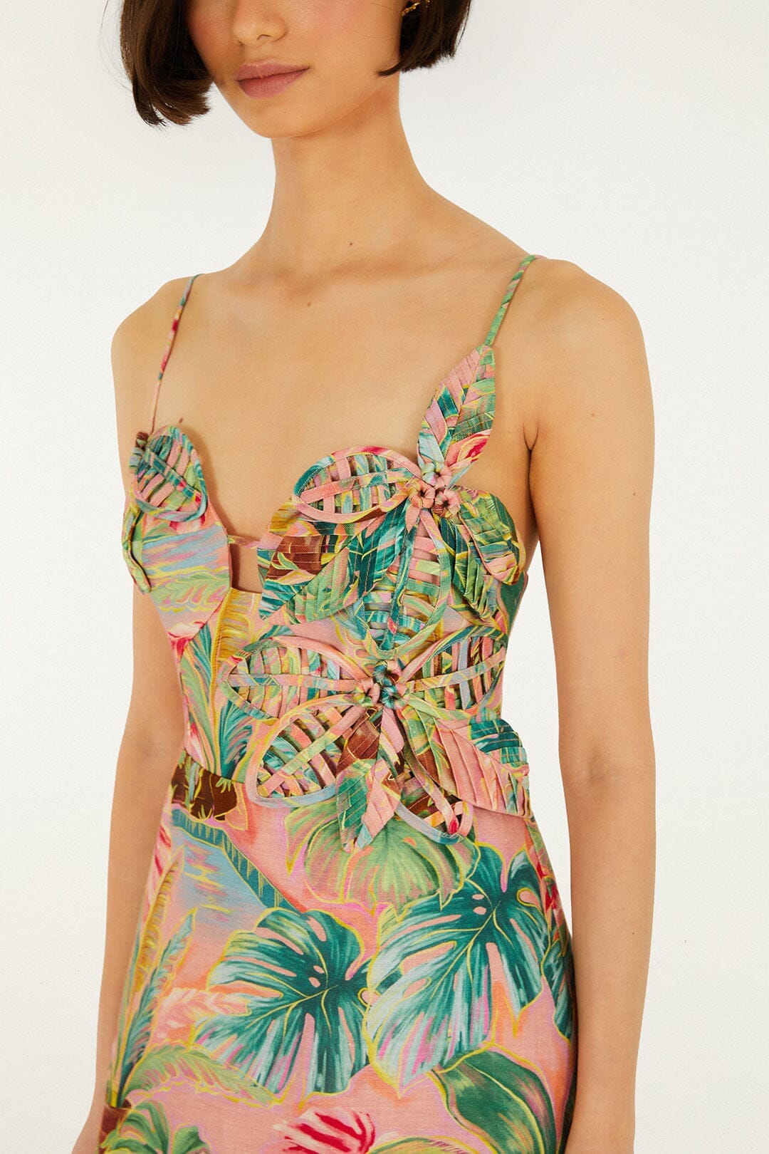 Mini-robe en lin premium Euroflax™ à fleurs 3D rose tendre, idéale pour la piscine