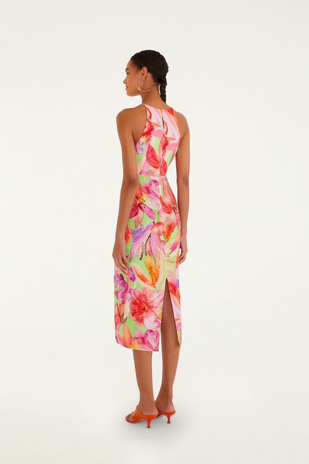 Multicolor Artsy Flora Euroflax Premium Linen Midi Dress