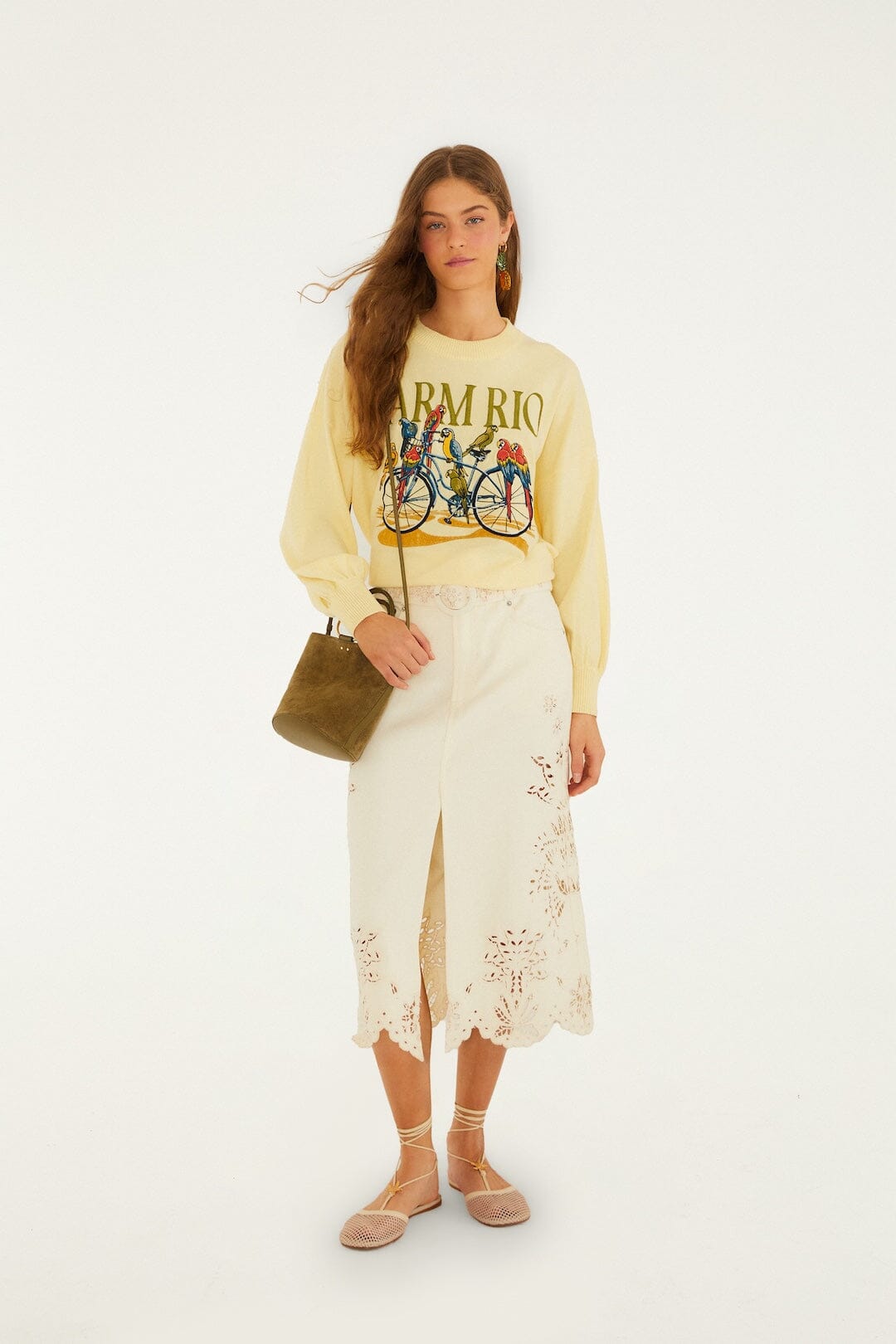 Yellow Birds Bicycle Embroidered Sweater