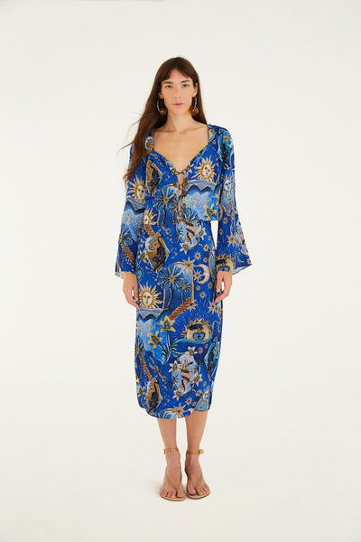 Blue Mystical Front Cut-Out Crop Blouse and Skirt Set | FARM Rio