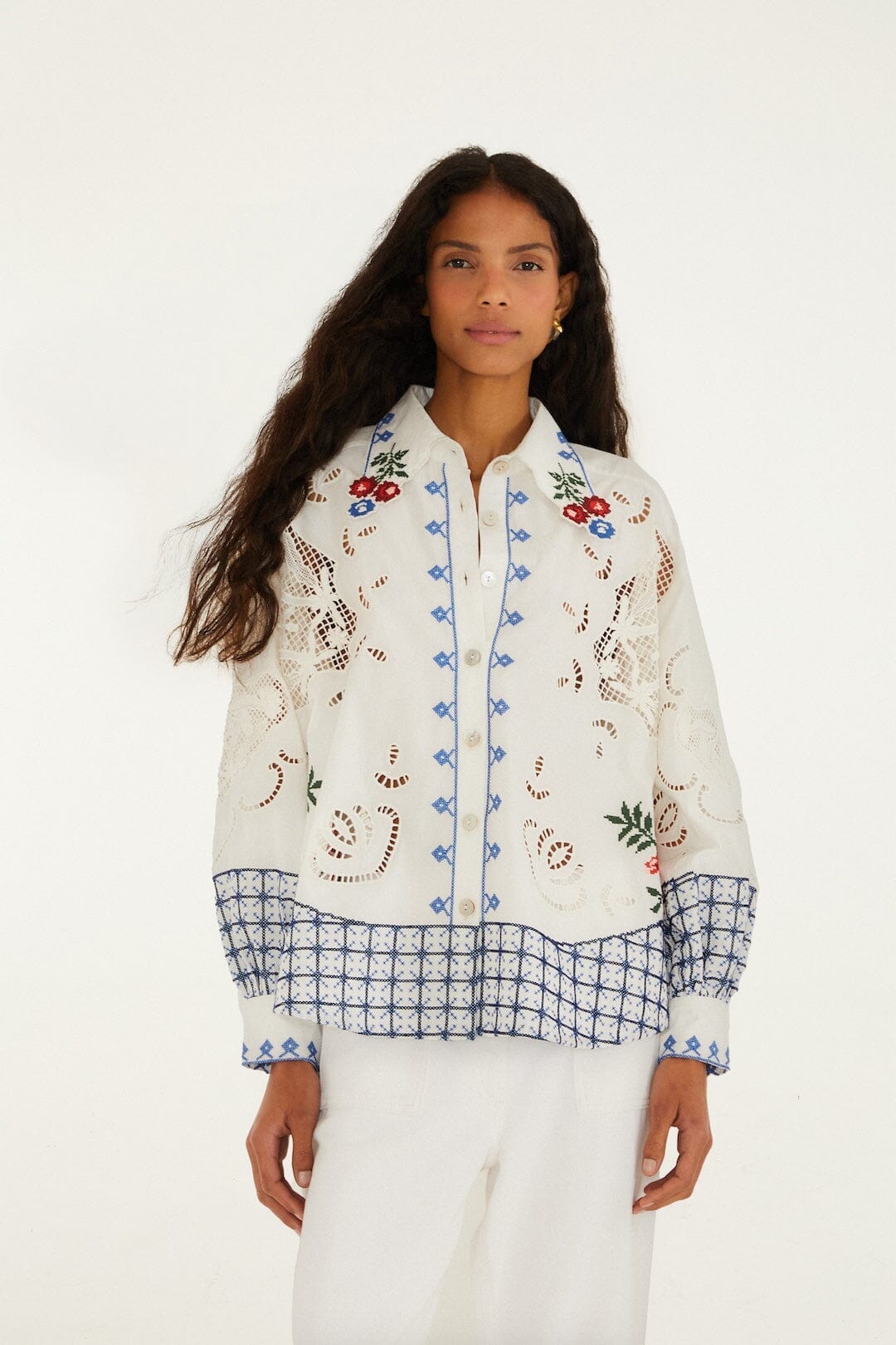 Chemise Richelieu brodée fleurs Off-White