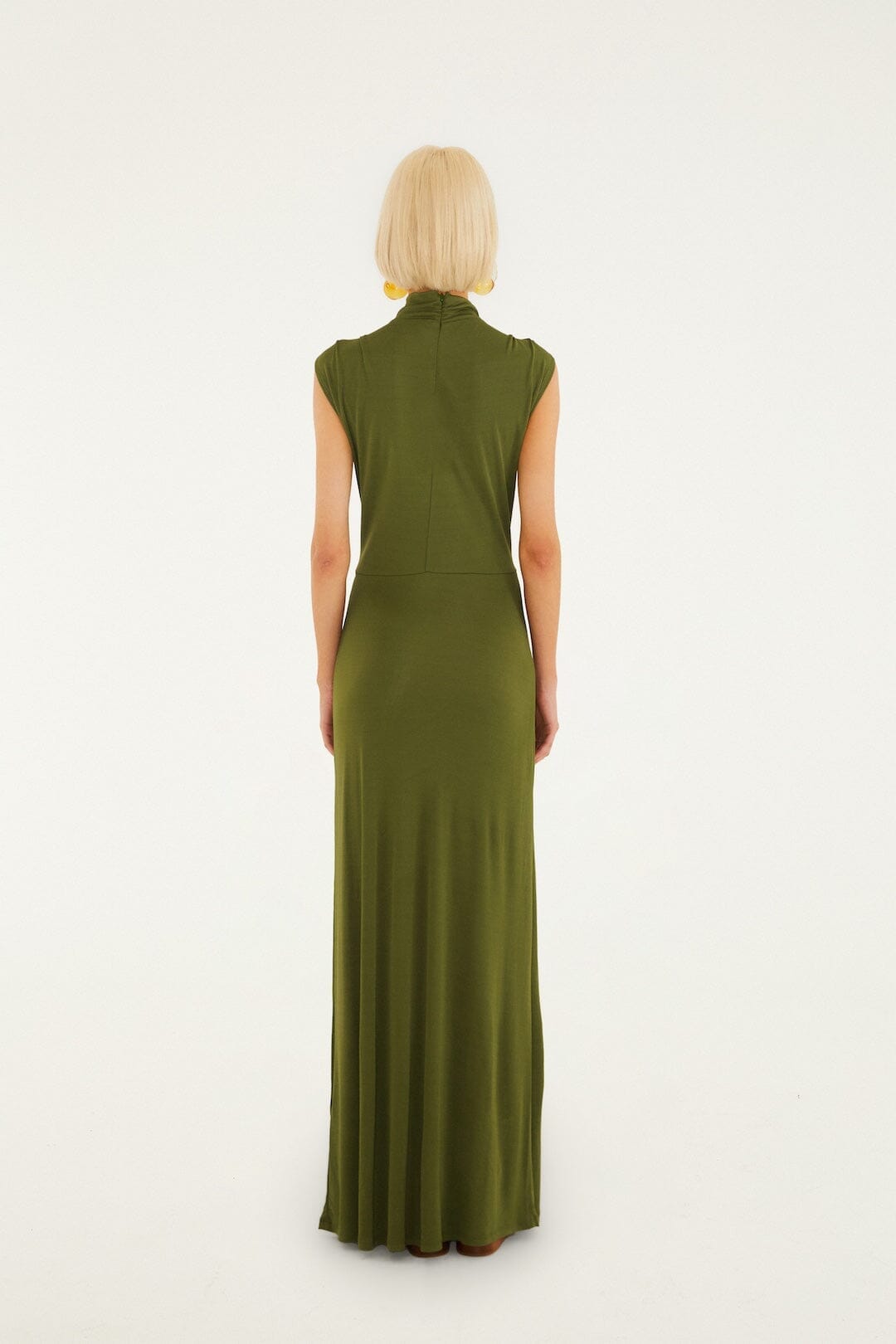 Dunkelgrünes ärmelloses Maxikleid