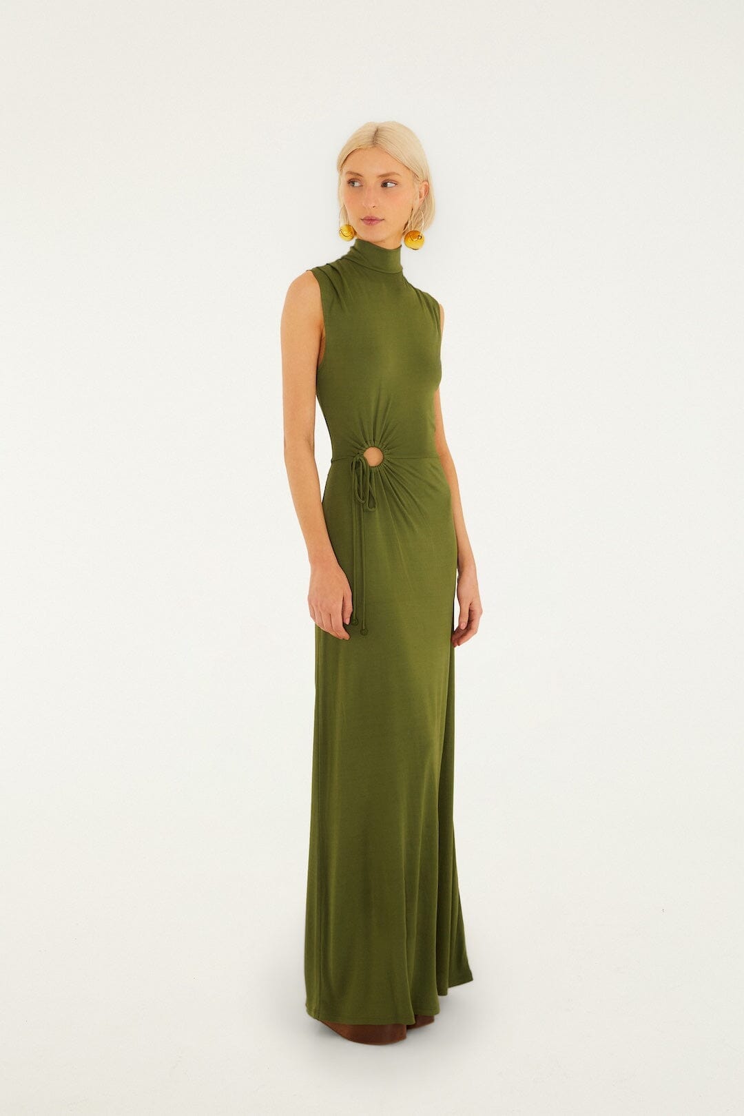 Dunkelgrünes ärmelloses Maxikleid
