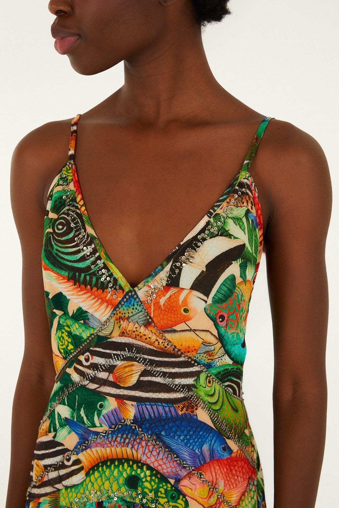 Multicolor Fish Sea Sleeveless Midi Dress