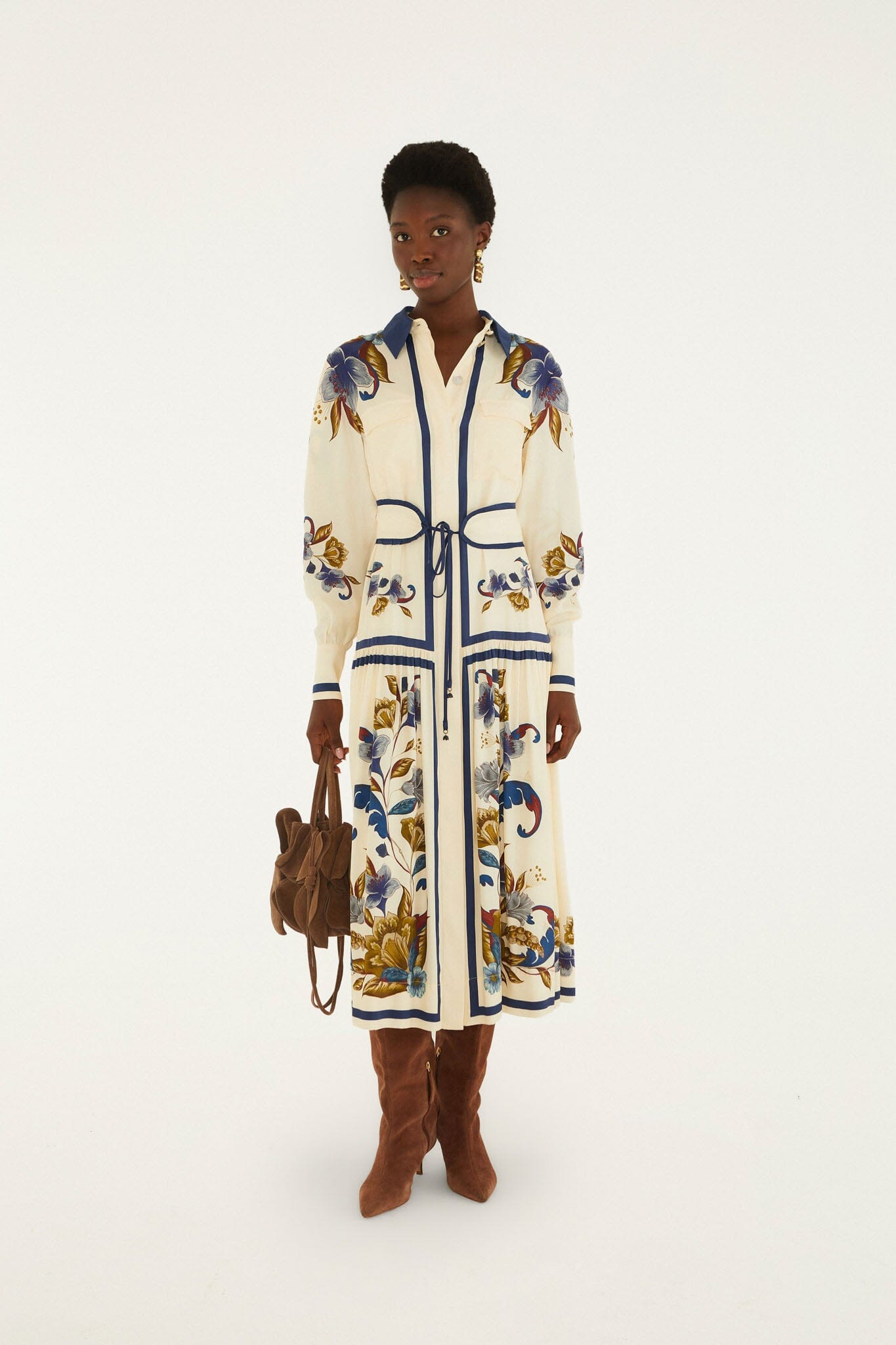 Golden Nature Belted Midi Dress