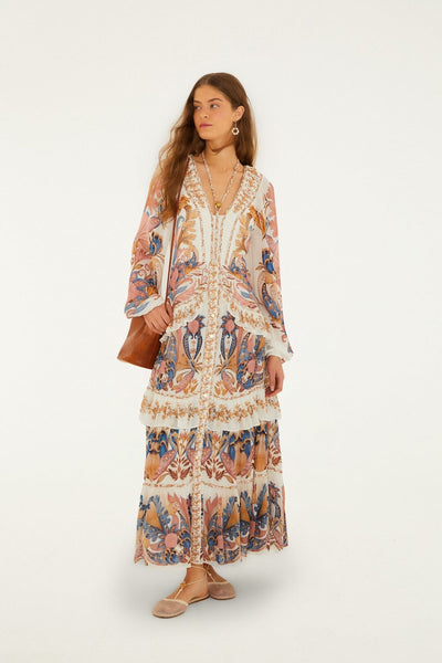 farm rio shell garden cotton ruffle maxi dress Farm Rio Shell Garden Cotton Ruffle Maxi Dress