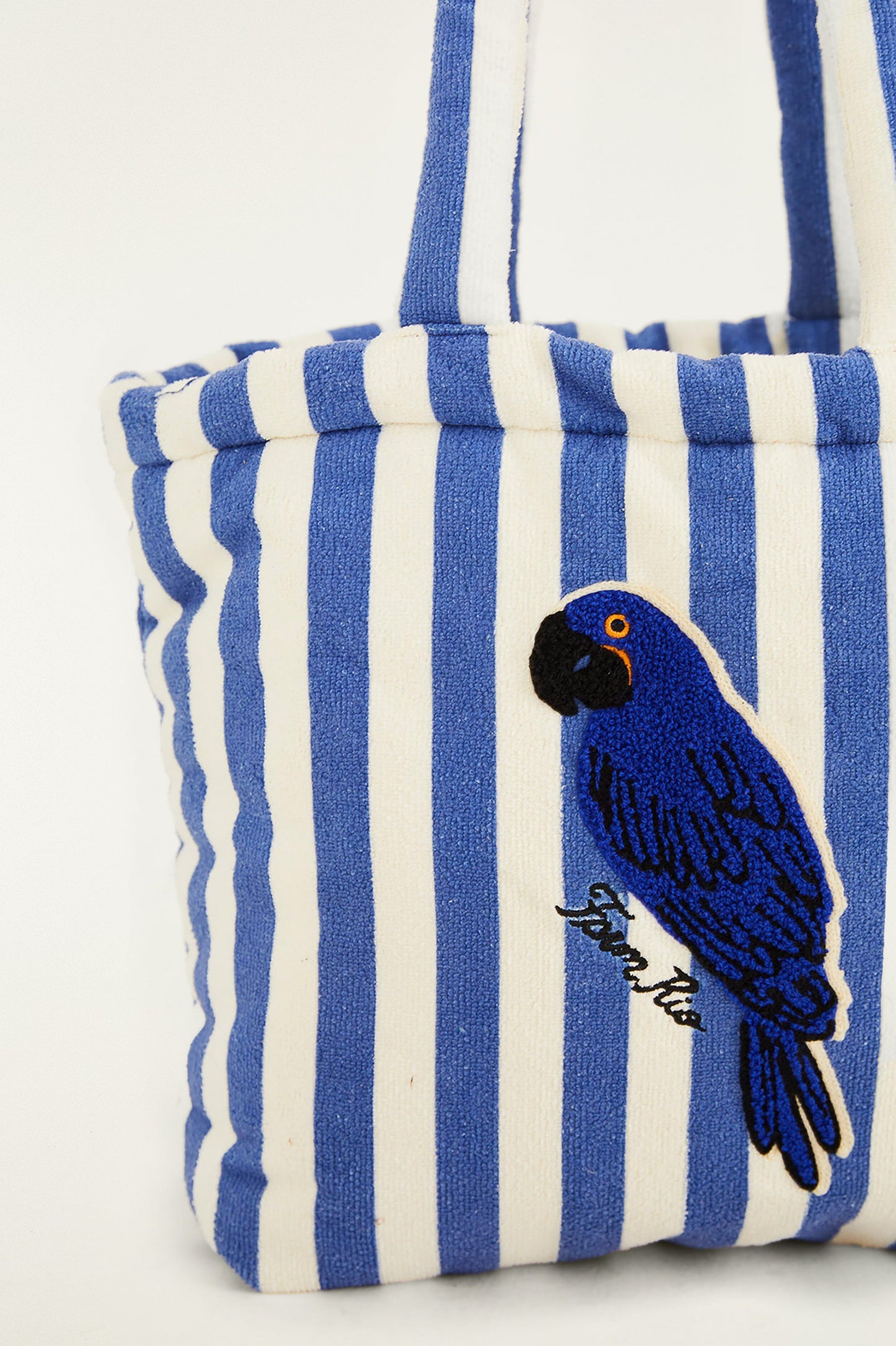Blue Stripped Macaw Embroidered Tote Bag