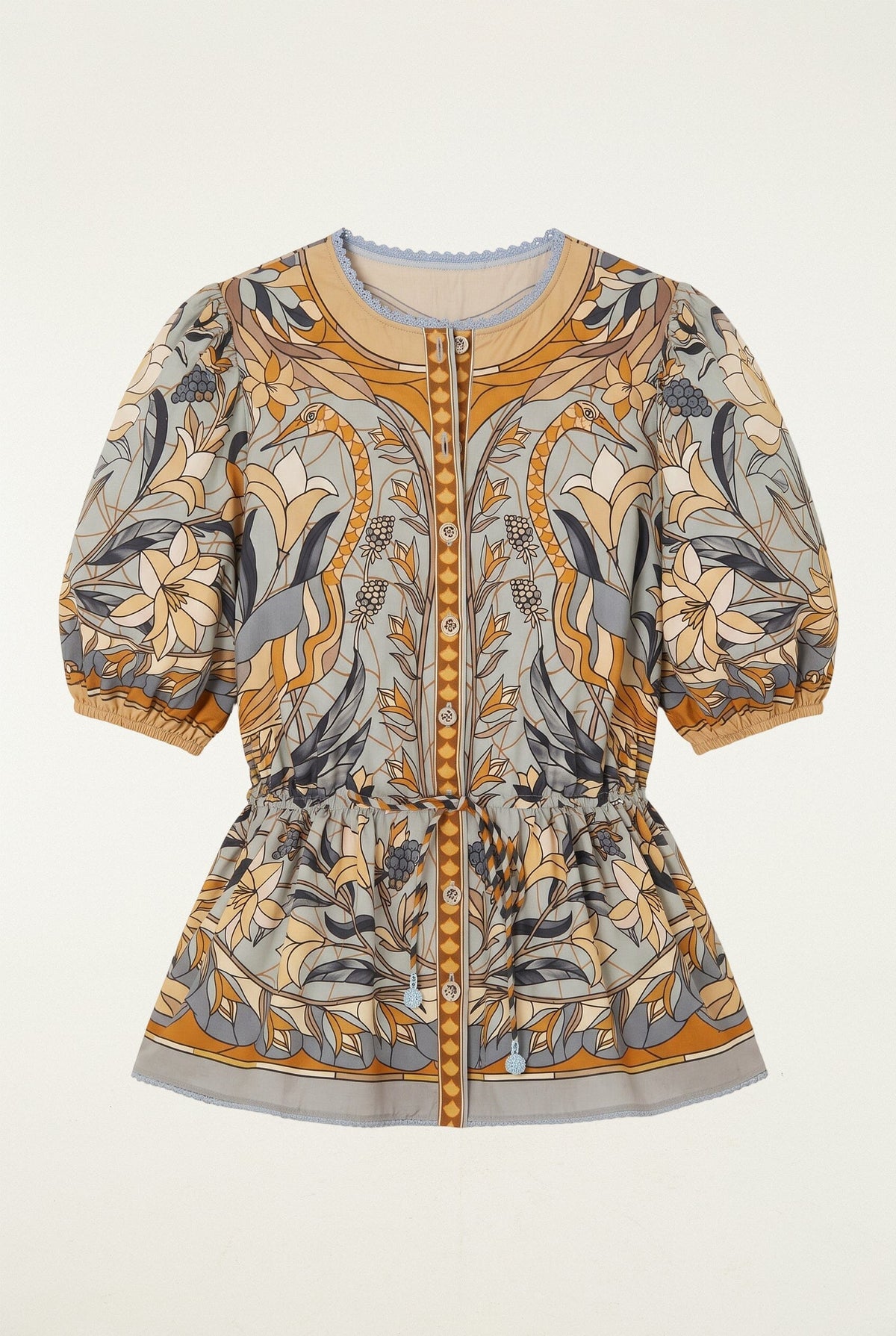 Camicia in pizzo effetto vetrata con coulisse e bottoni