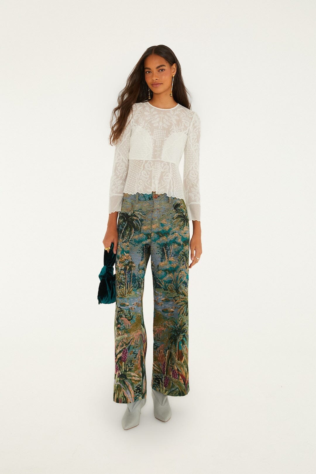 Embroidered Tulle Long Sleeve Blouse