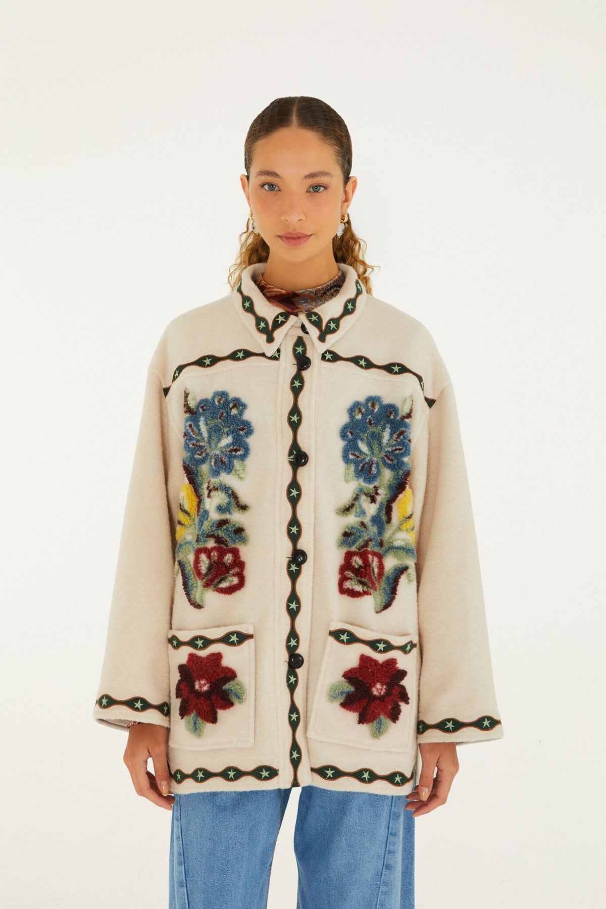 Lunar Boho Fleece-Mantel mit Knöpfen