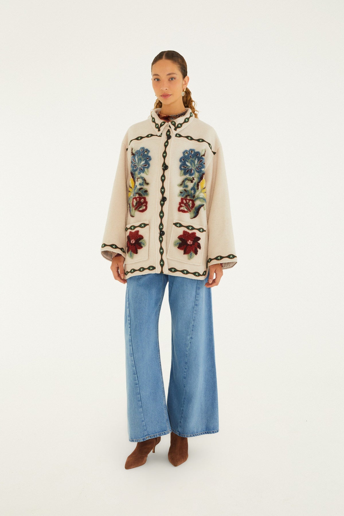 Lunar Boho Fleece-Mantel mit Knöpfen