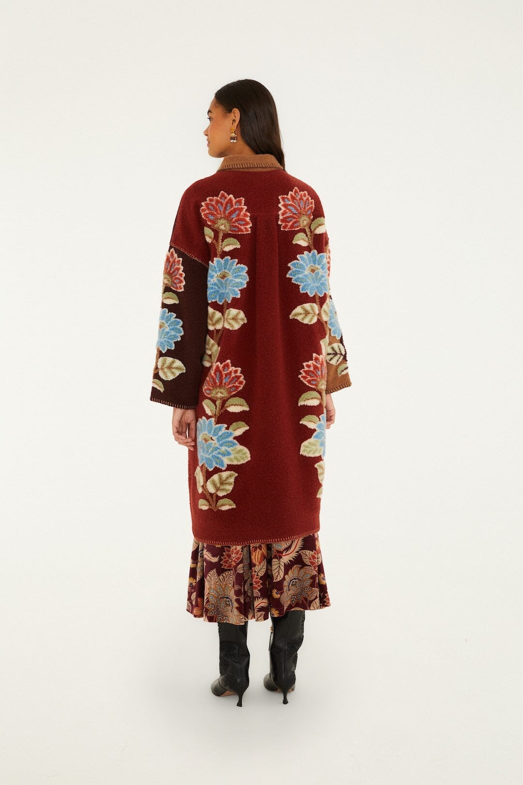 Abrigo midi de forro polar con estampado floral mixto Delhi