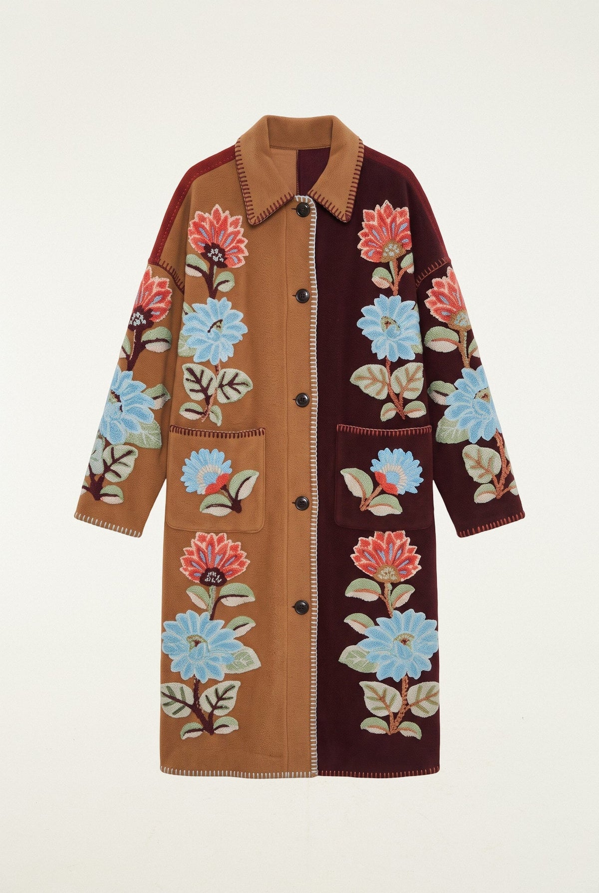 Casaco midi de malha polar com padrão floral Delhi misto