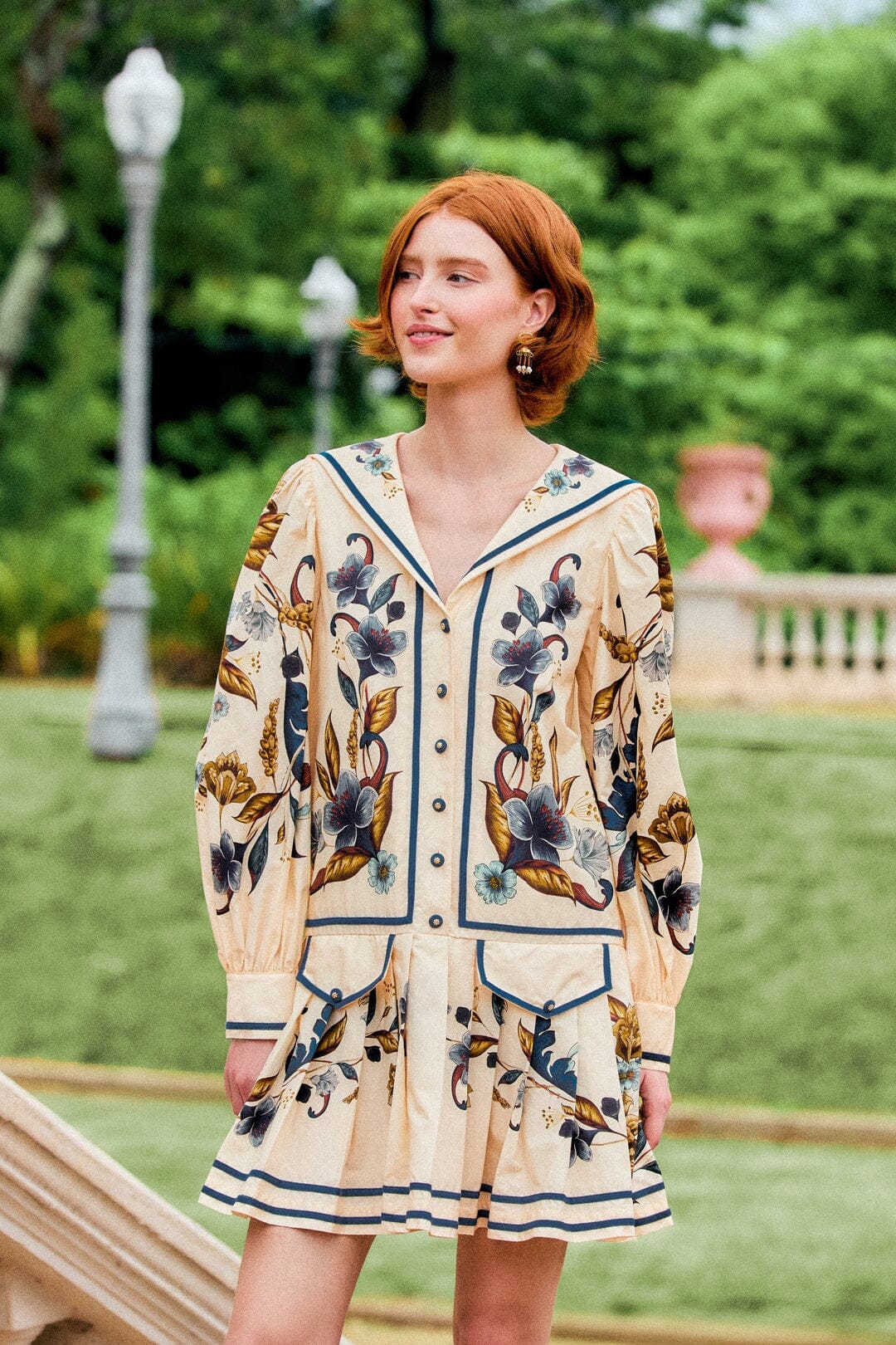 Golden Nature Lapel Buttoned Mini Dress