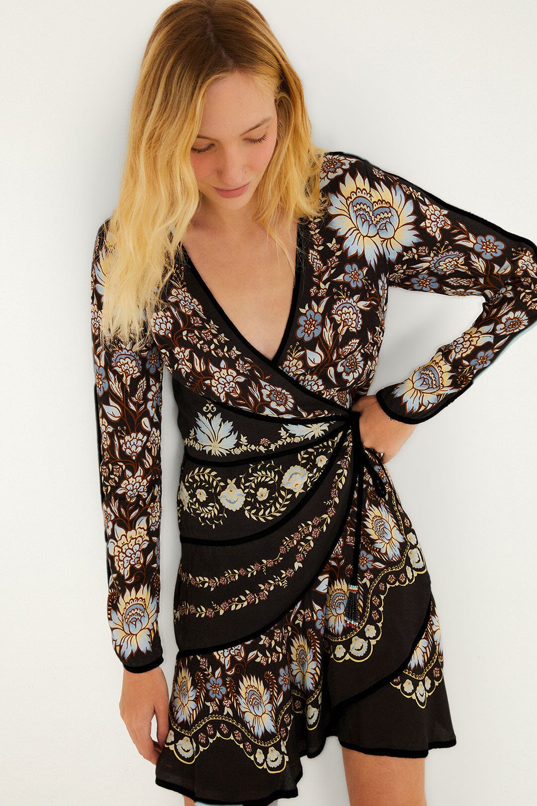 Daniela Long Sleeve Wrap Mini Dress