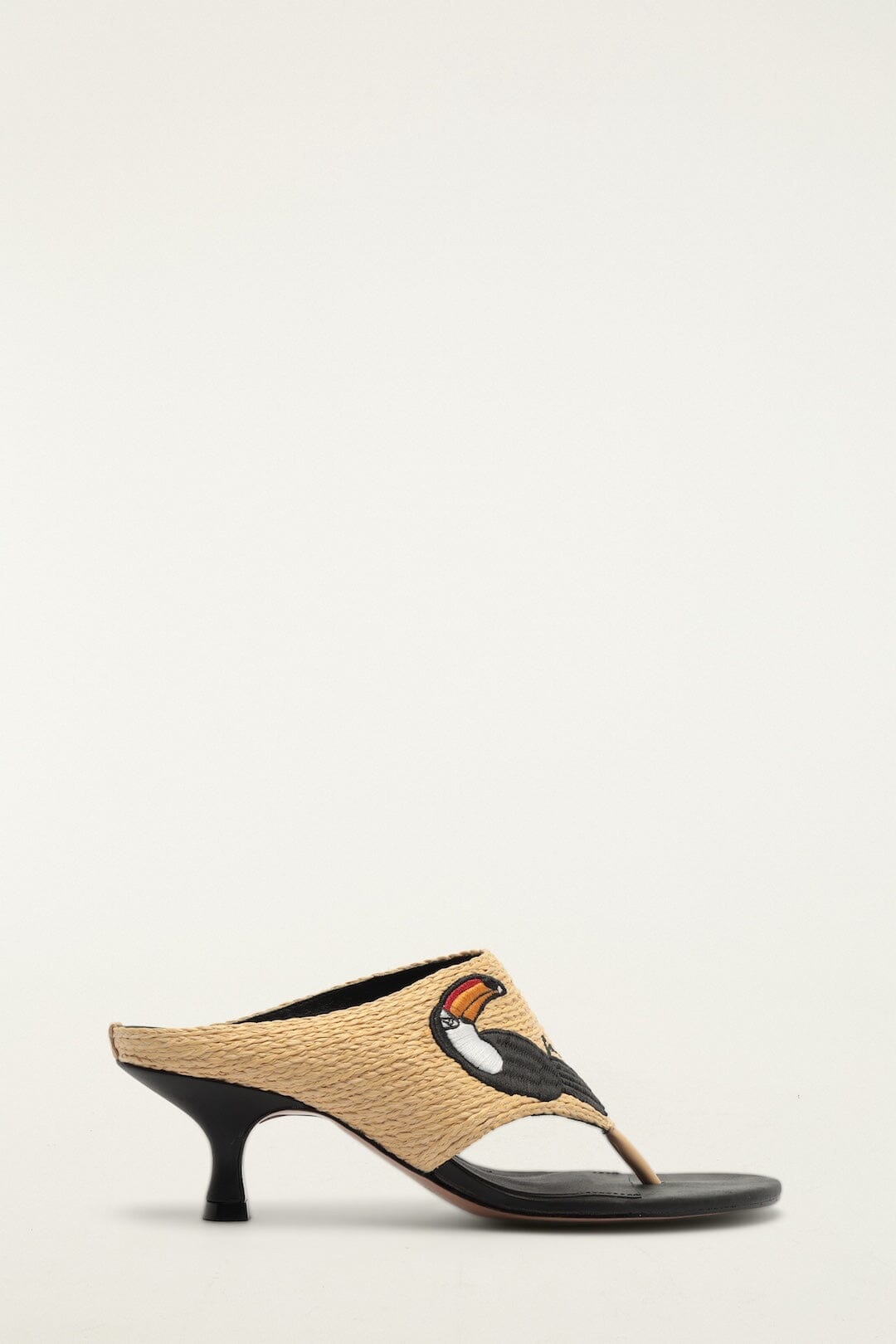 Raffia Embroidered Icons Kitten Heeled Sandal