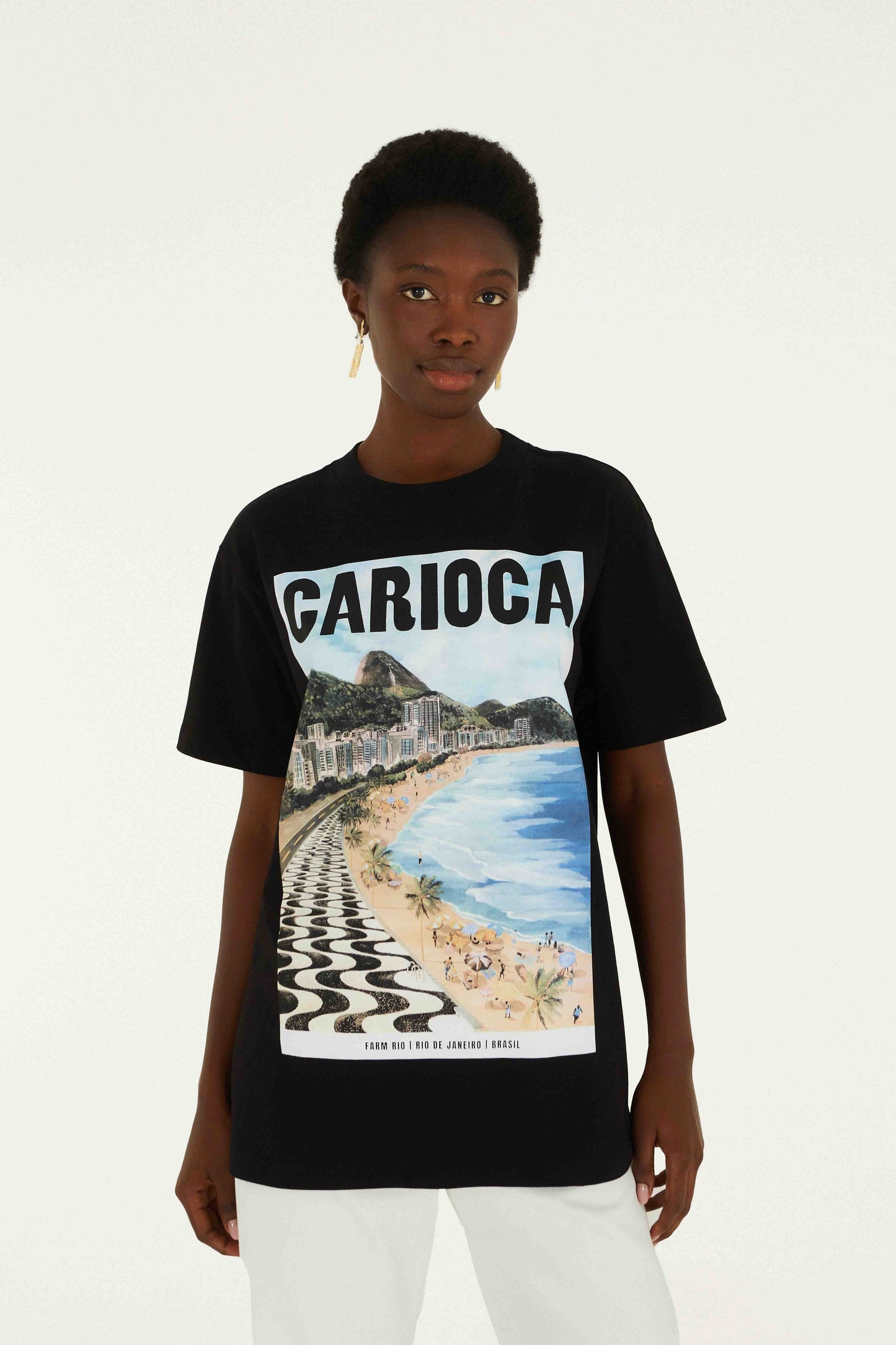Schwarzes Landschafts-T-Shirt aus Carioca-Bio-Baumwolle, locker geschnitten