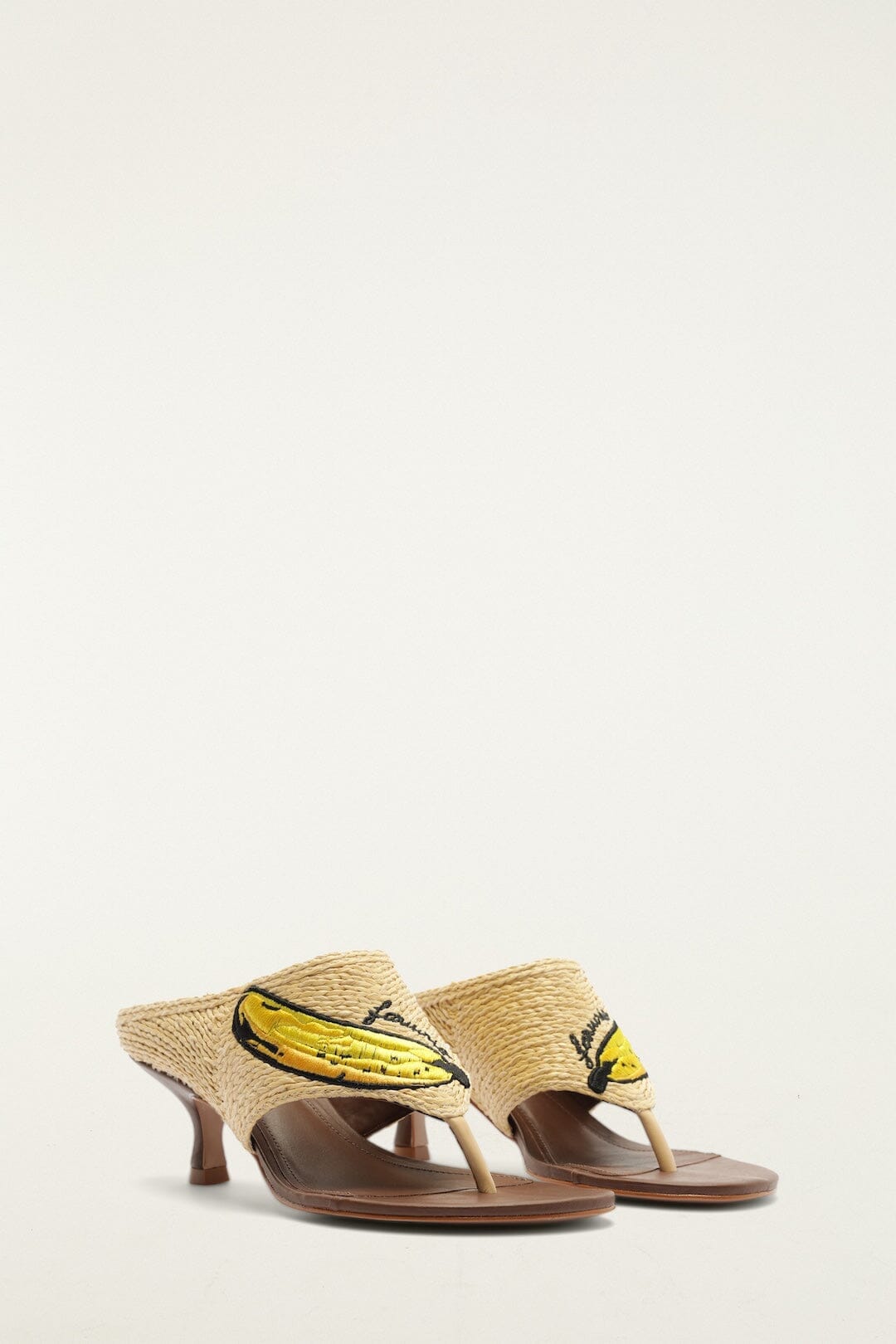 Raffia Embroidered Icons Kitten Heeled Sandal