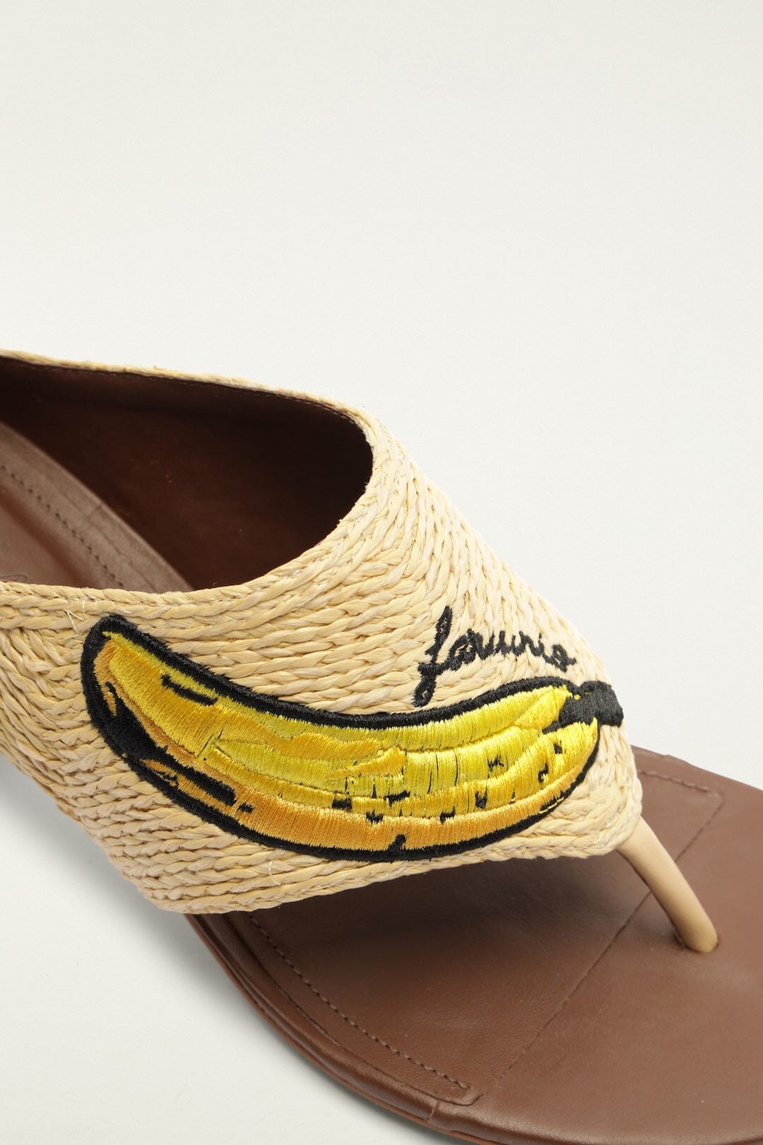 Raffia Embroidered Icons Kitten Heeled Sandal
