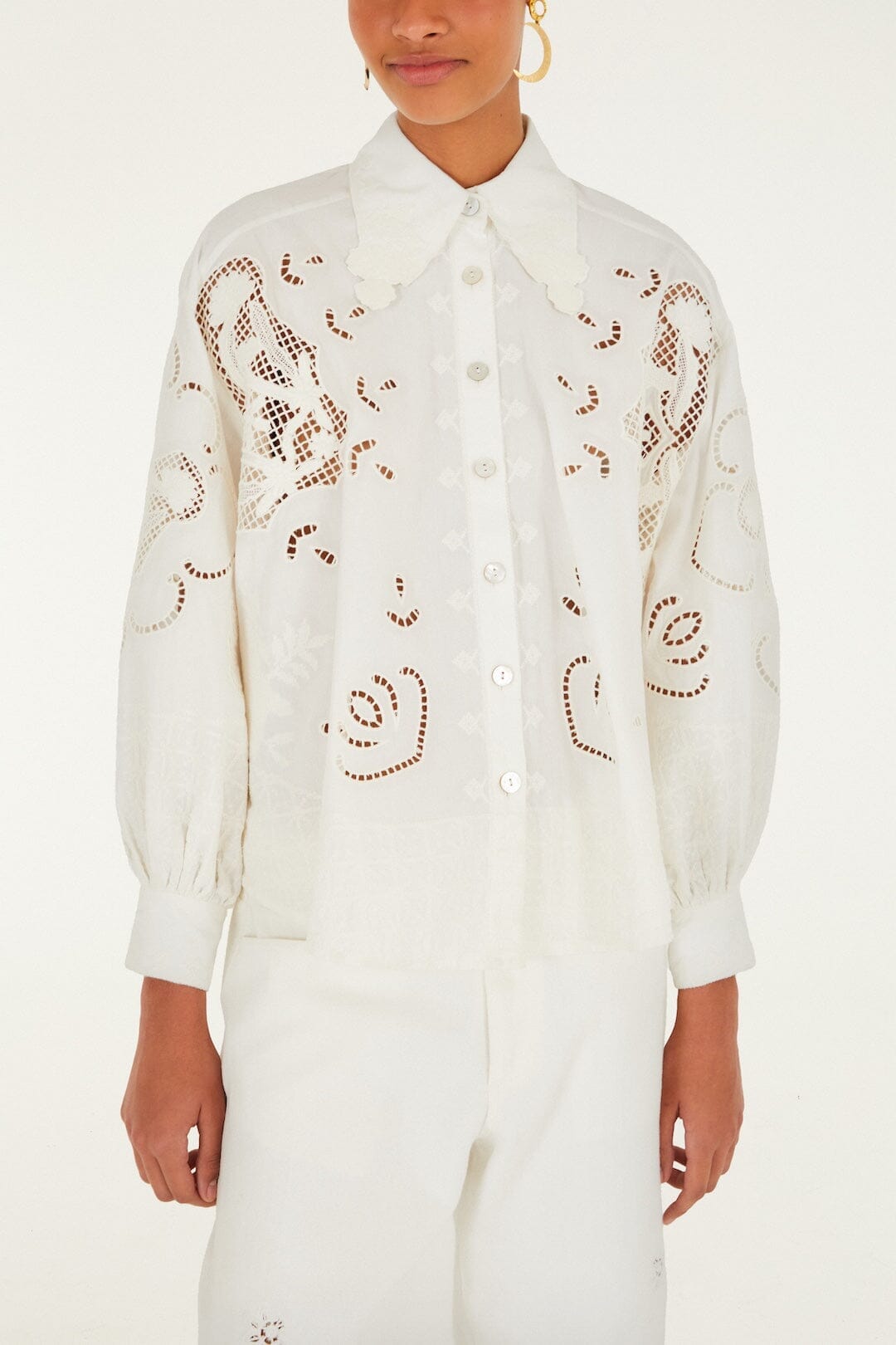 Off-White Embroidered Flowers Richelieu Shirt