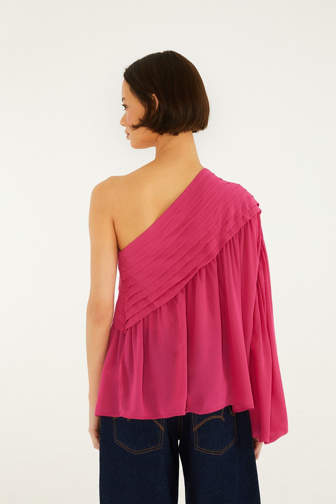 Pink 3d Rose One-Shoulder Blouse