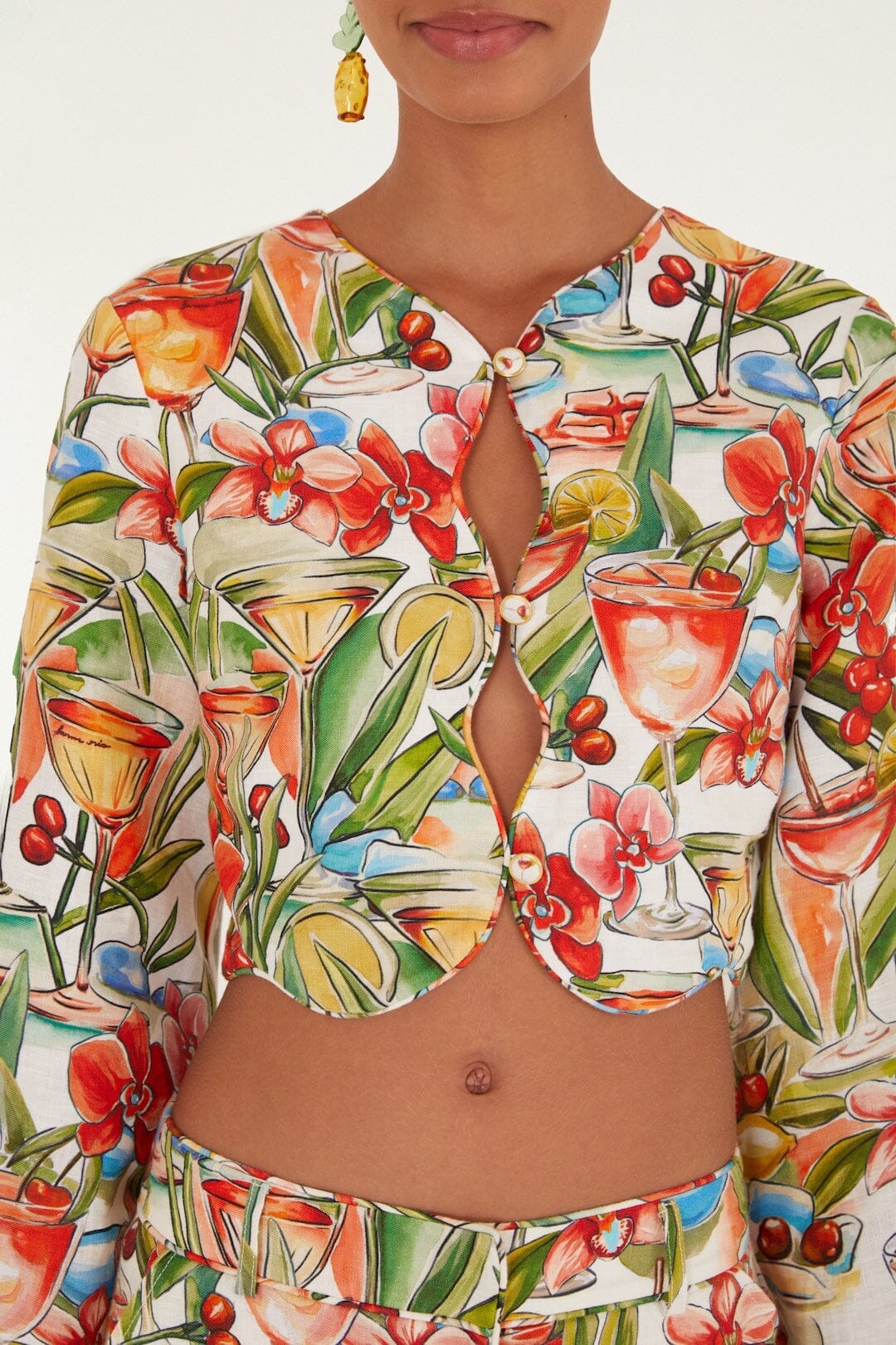 Off-White Cocktail Wavy Long Sleeve Euroflax Premium Linen Top