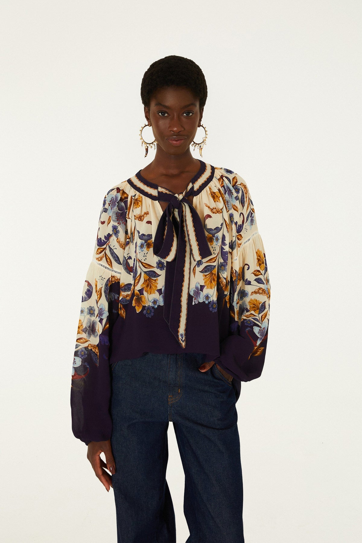 Golden Nature Ties Long Sleeve Blouse