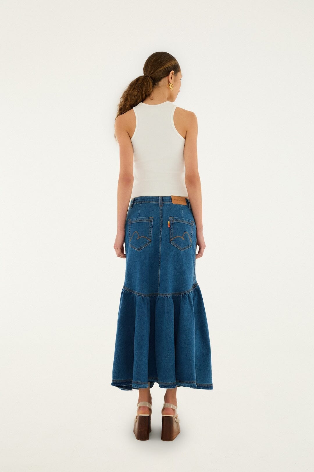 Panelled Denim Long Skirt