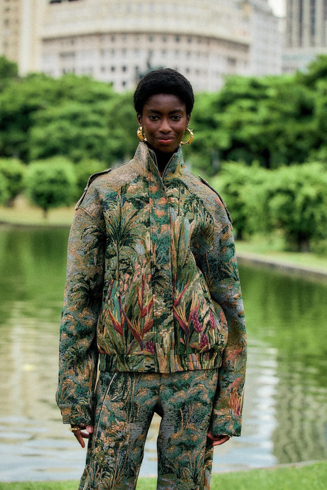 Veste jacquard Petricor à col montant