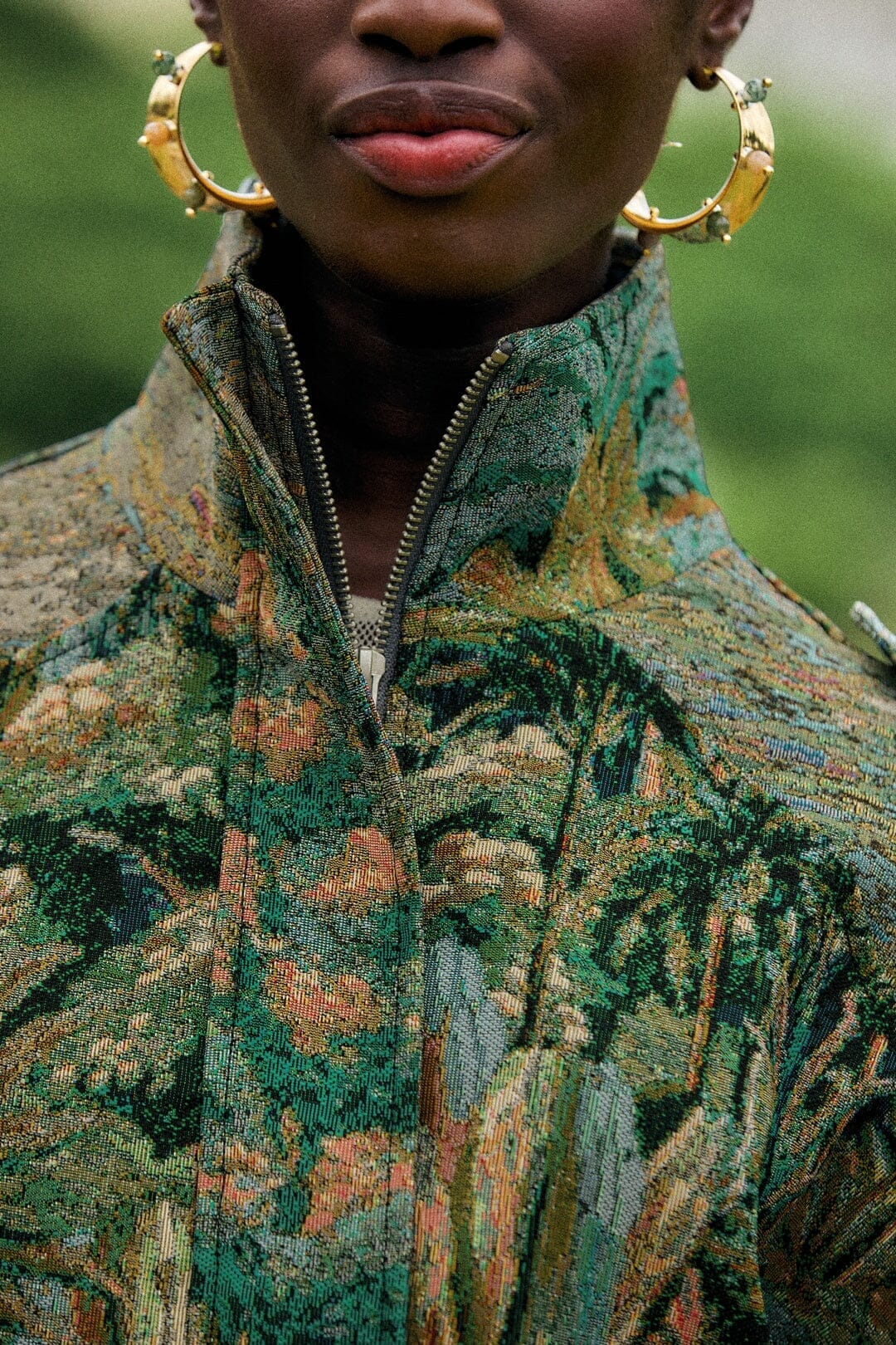 Veste jacquard Petricor à col montant