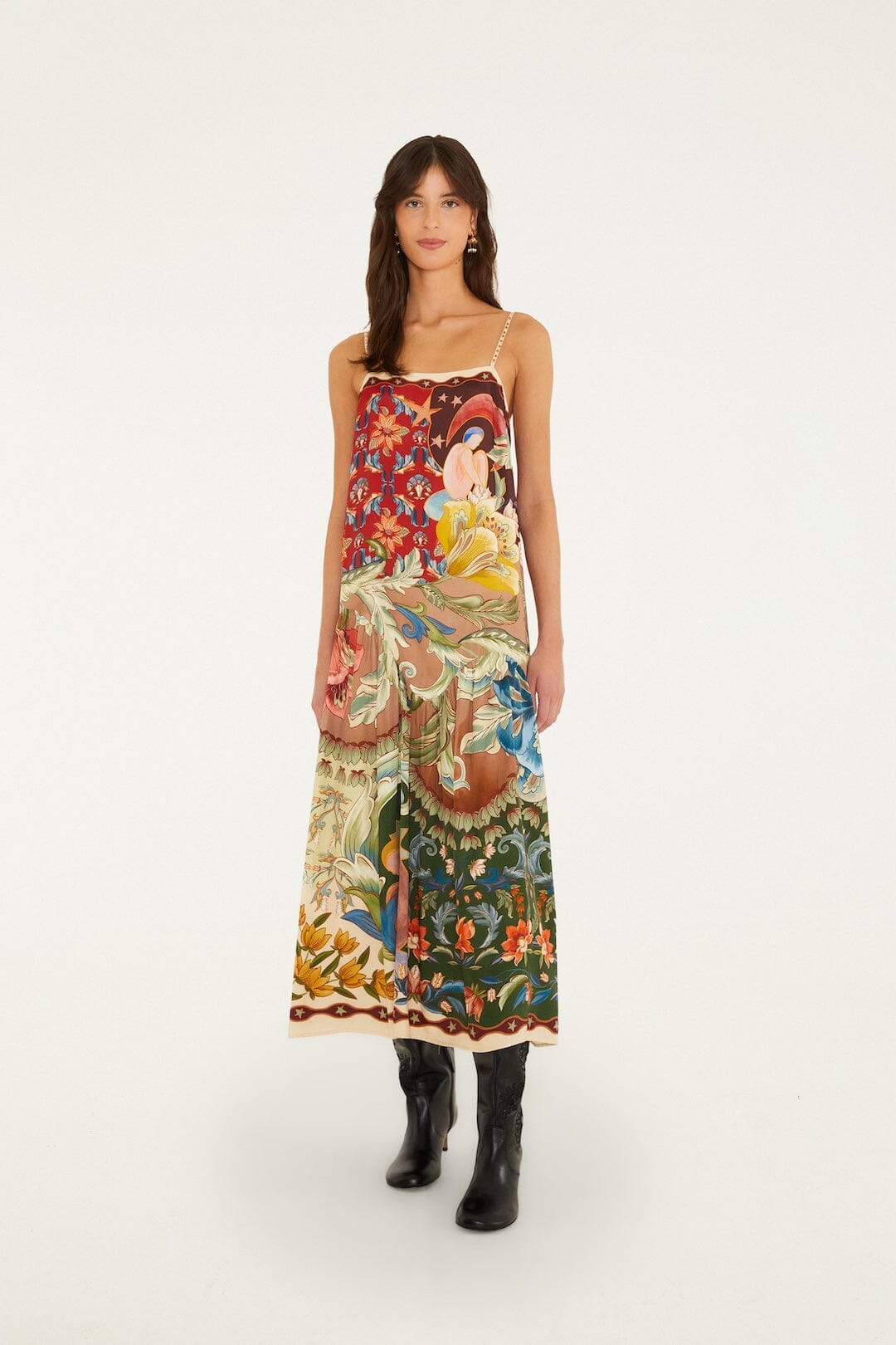 Abito lungo boho Lunar con spalline con perline