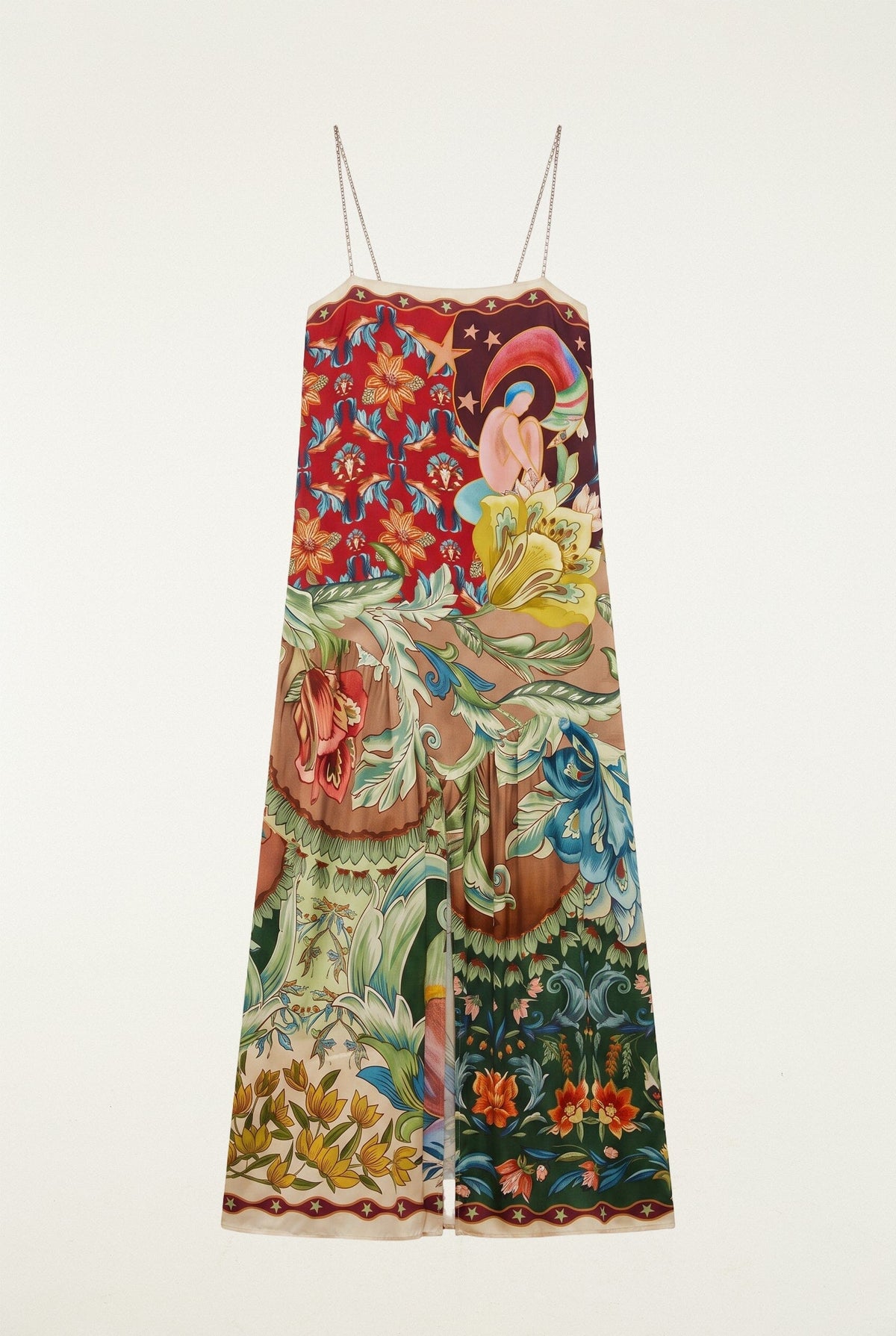 Vestido maxi boho lunar com alças de missangas