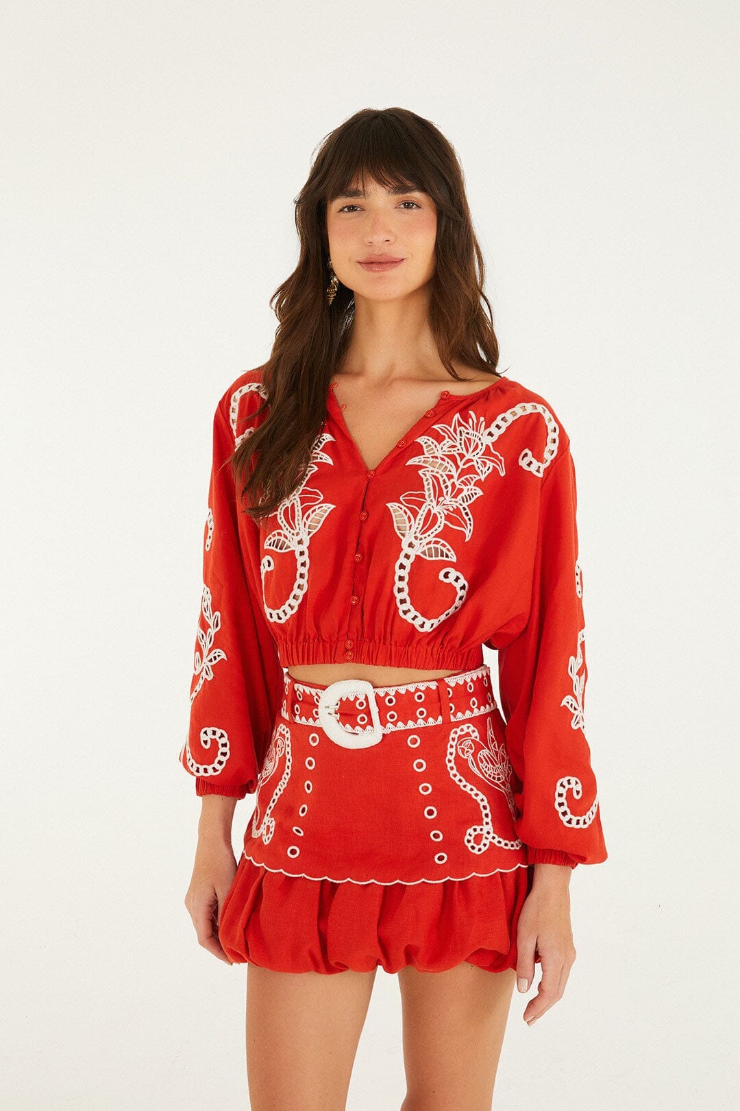 Red Richelieu Lenzing Ecovero Euroflax Blouse en Farm Rio