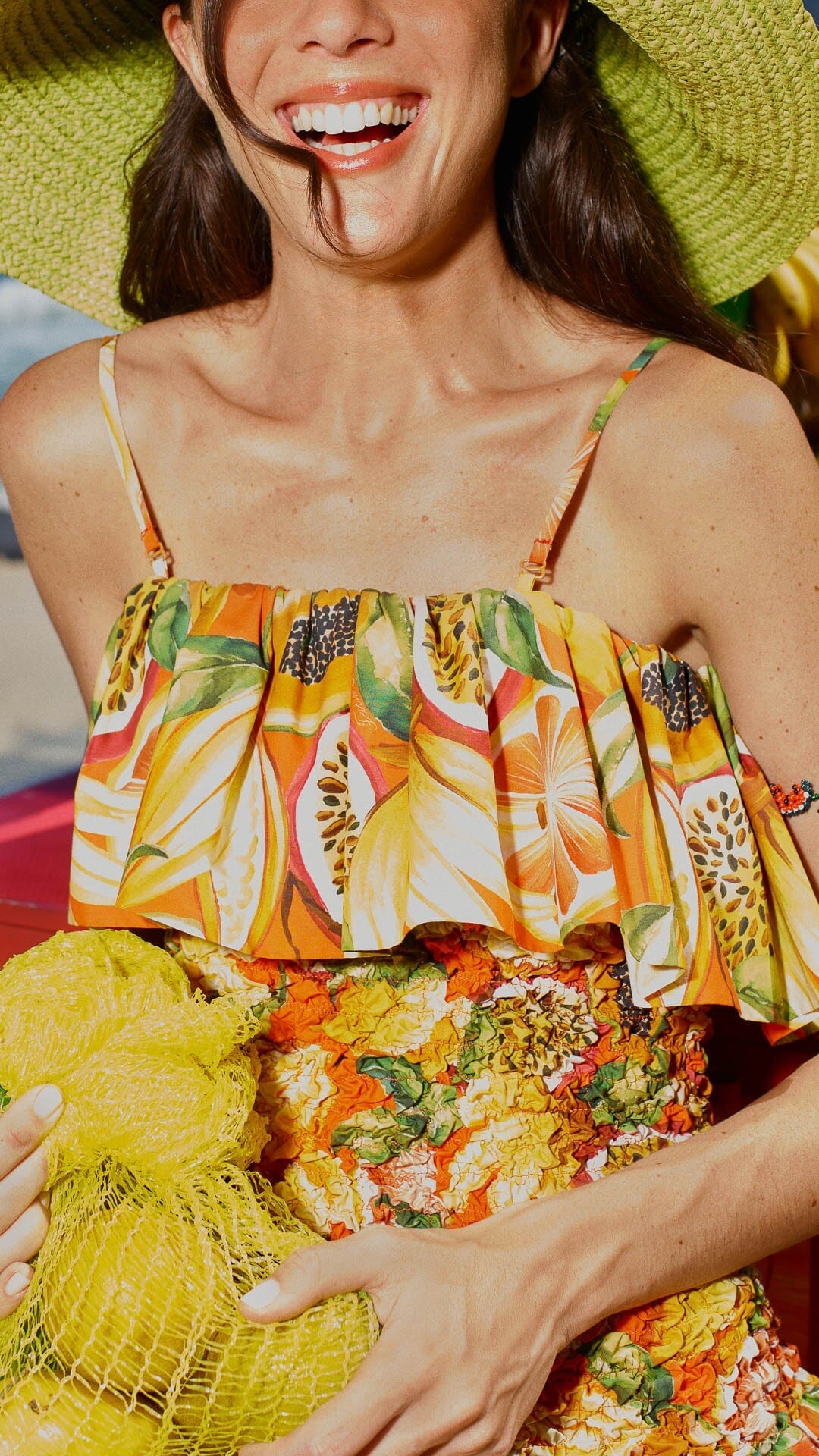 farm rio fruit garden mini dress Multicolor Fruit Garden Red Smocked Balloon Mini Dress