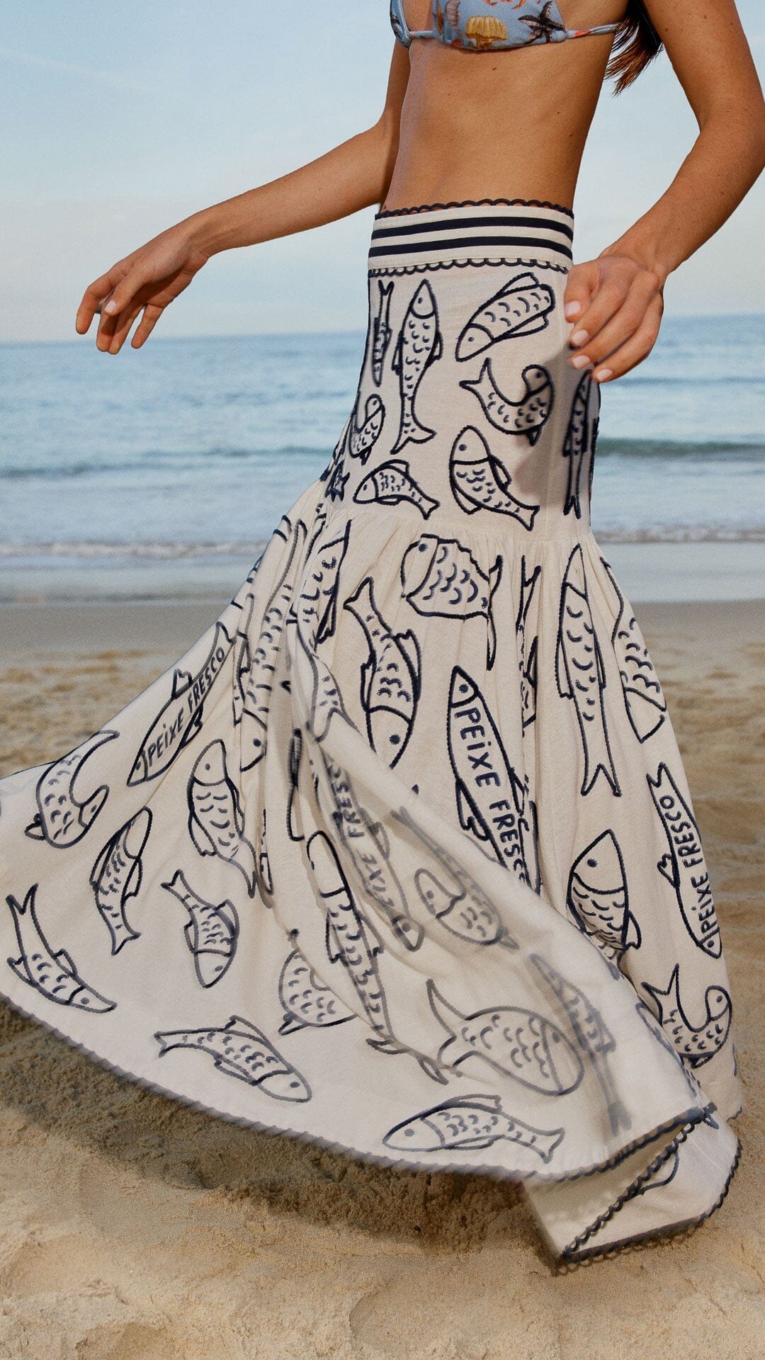 Off-White Fresh Fish Embroidered Midi Skirt