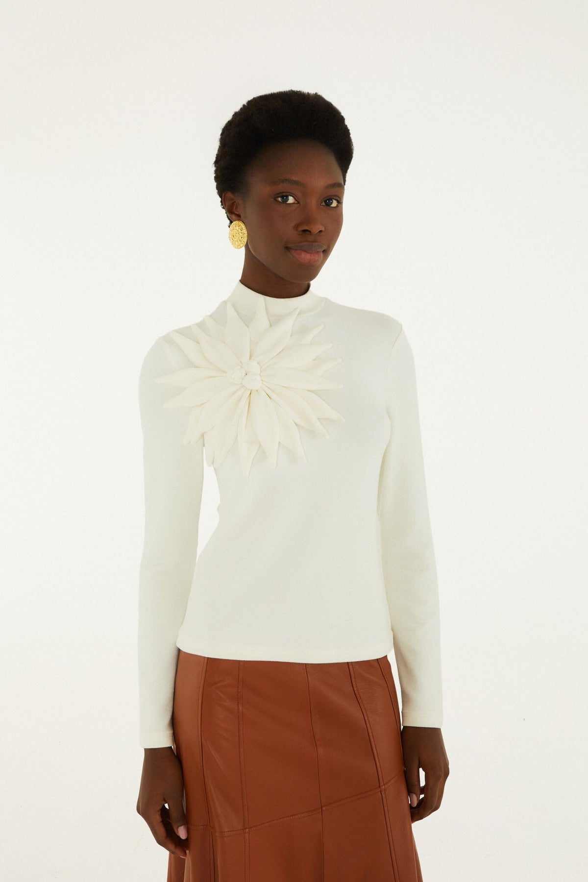 FARM Rio model wearing the 3d Flower Long Sleeve Blouse