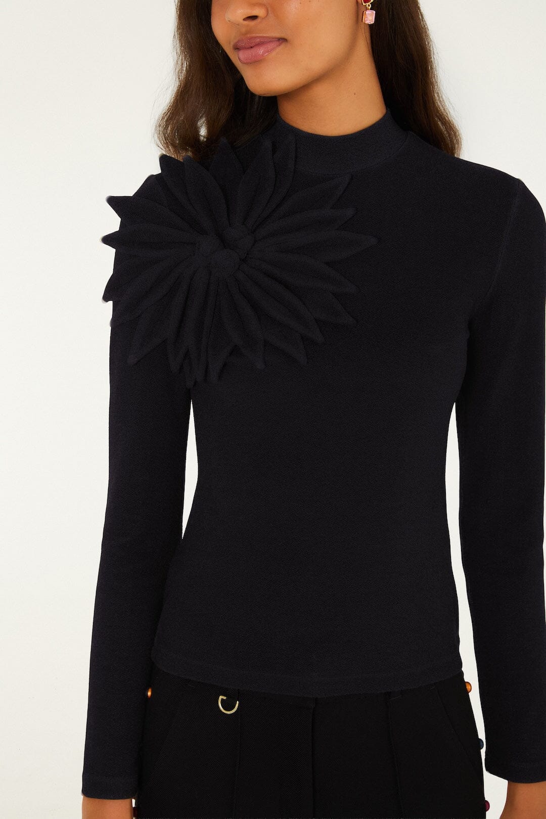 FARM Rio model wearing the 3d Flower Long Sleeve Turtleneck