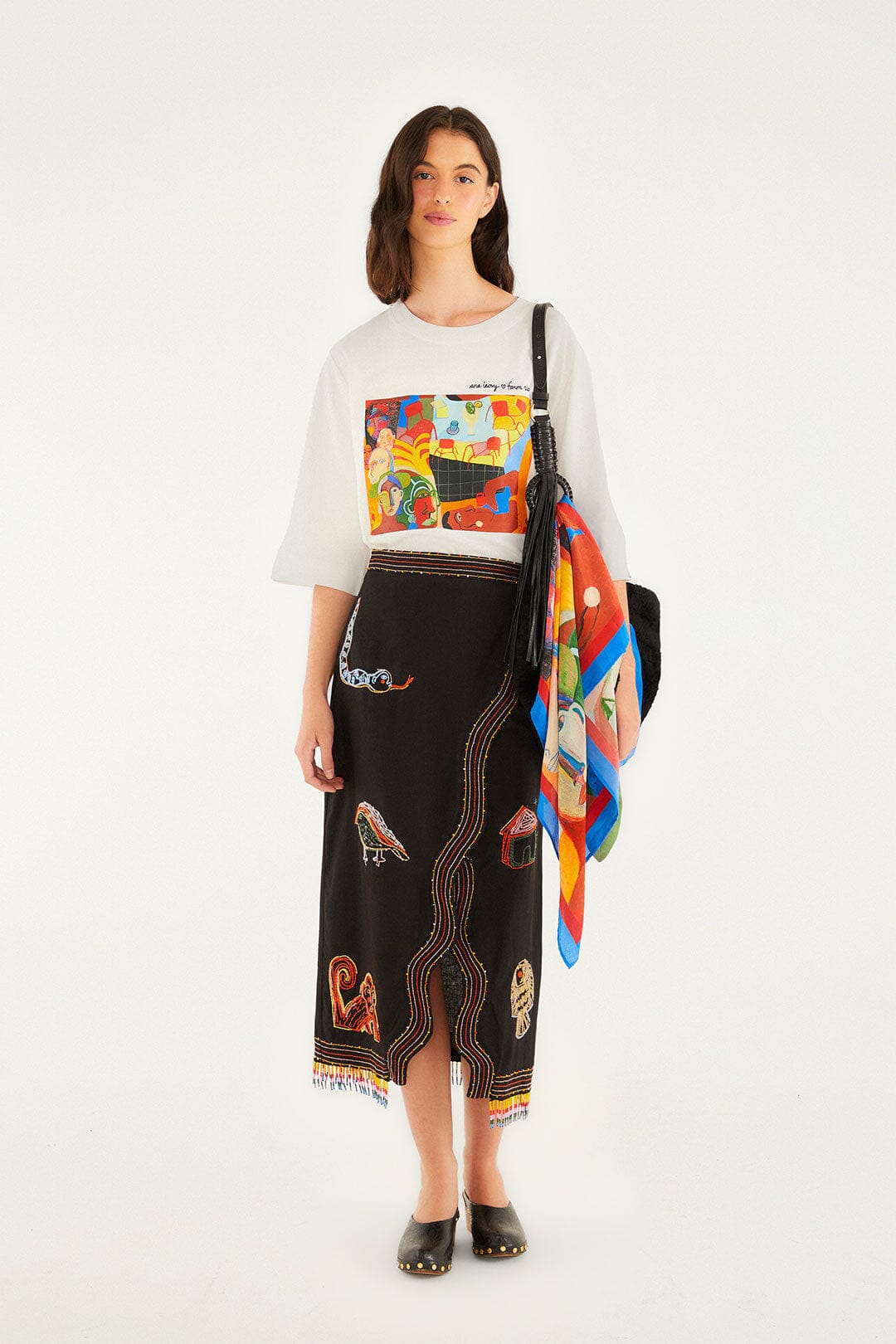 FARM Rio model wearing the A Popular Cafe Scarf