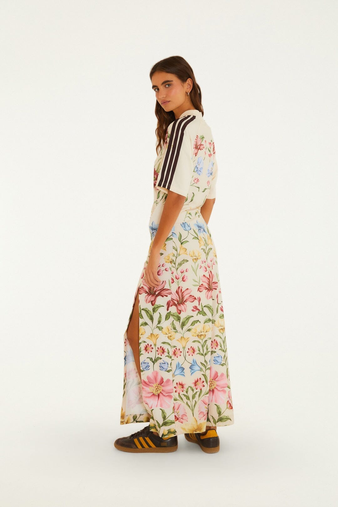 Abito midi Adidas floreale color bianco sporco Ainika