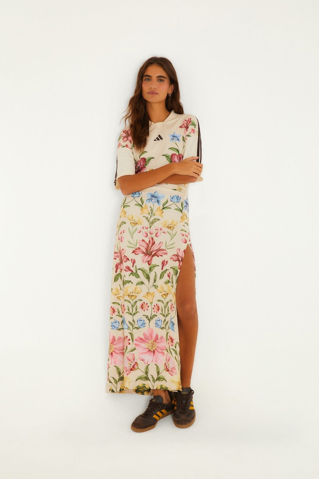 Abito midi Adidas floreale color bianco sporco Ainika