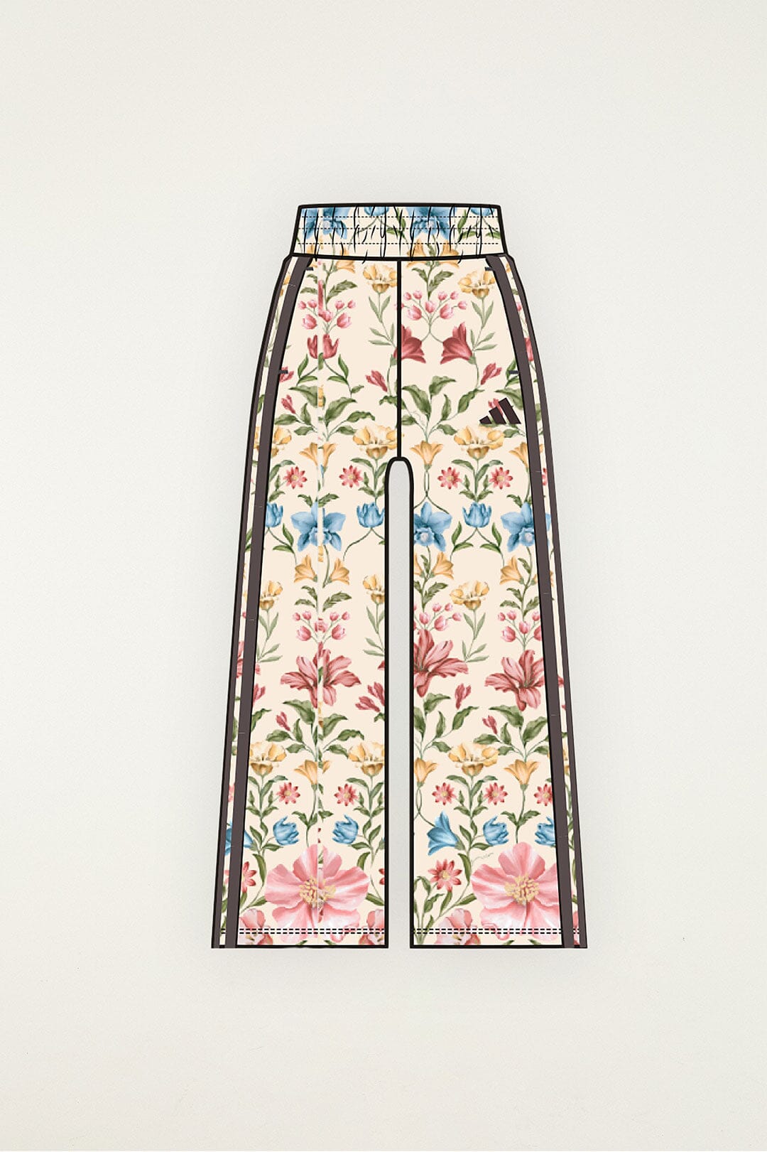 FARM Rio model wearing the Ainika Floral Off-White Adidas Pants